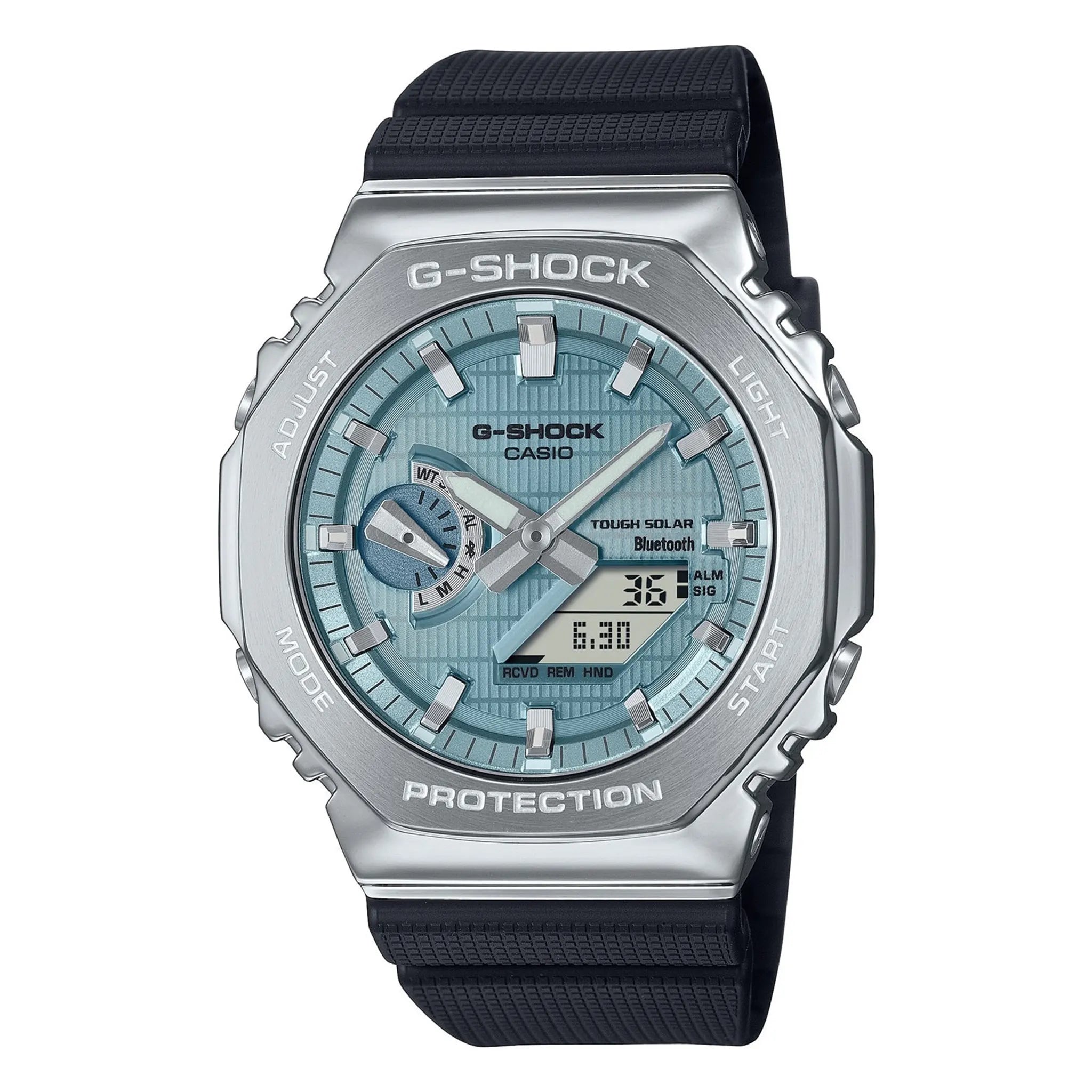 Front View of G-Shock Casio GBM-2100A-1A2ER Sky Blue Silver GBM-2100A-1A2ER