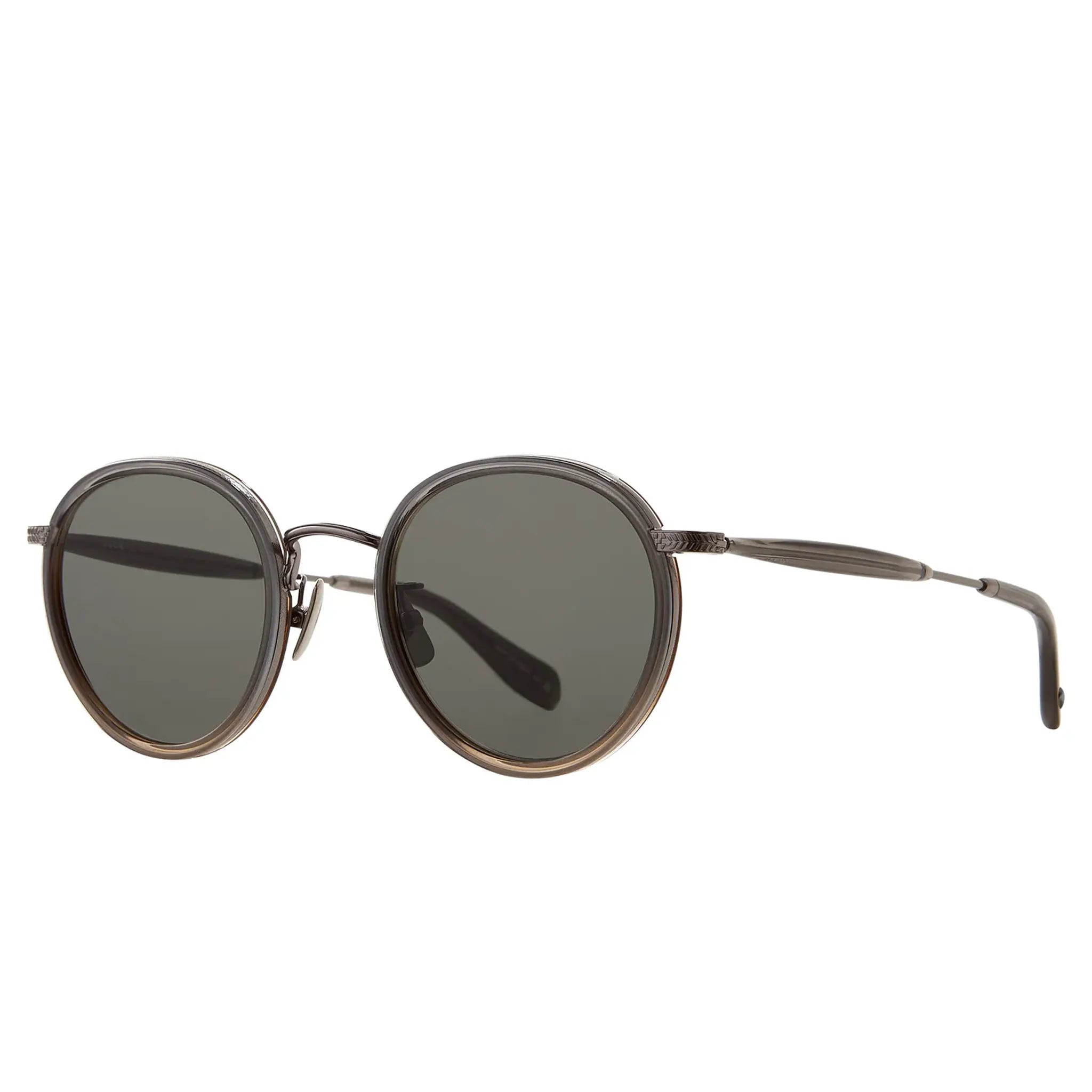 Front Side View of Garrett Leight Wilson X Forever Classic Douglas Fir Pewter Sunglasses