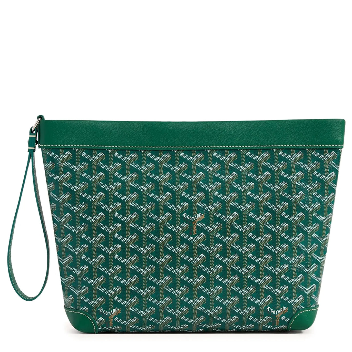 Front view of Goyard Conti Green Pouch