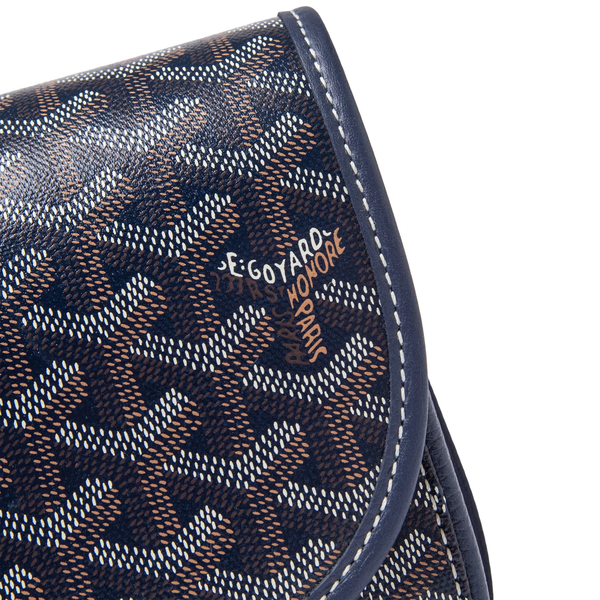 Detailed Logo View of Goyard Goyardine Belvedere II Navy PM Messenger Bag BELVE3PMLTY12CG12P