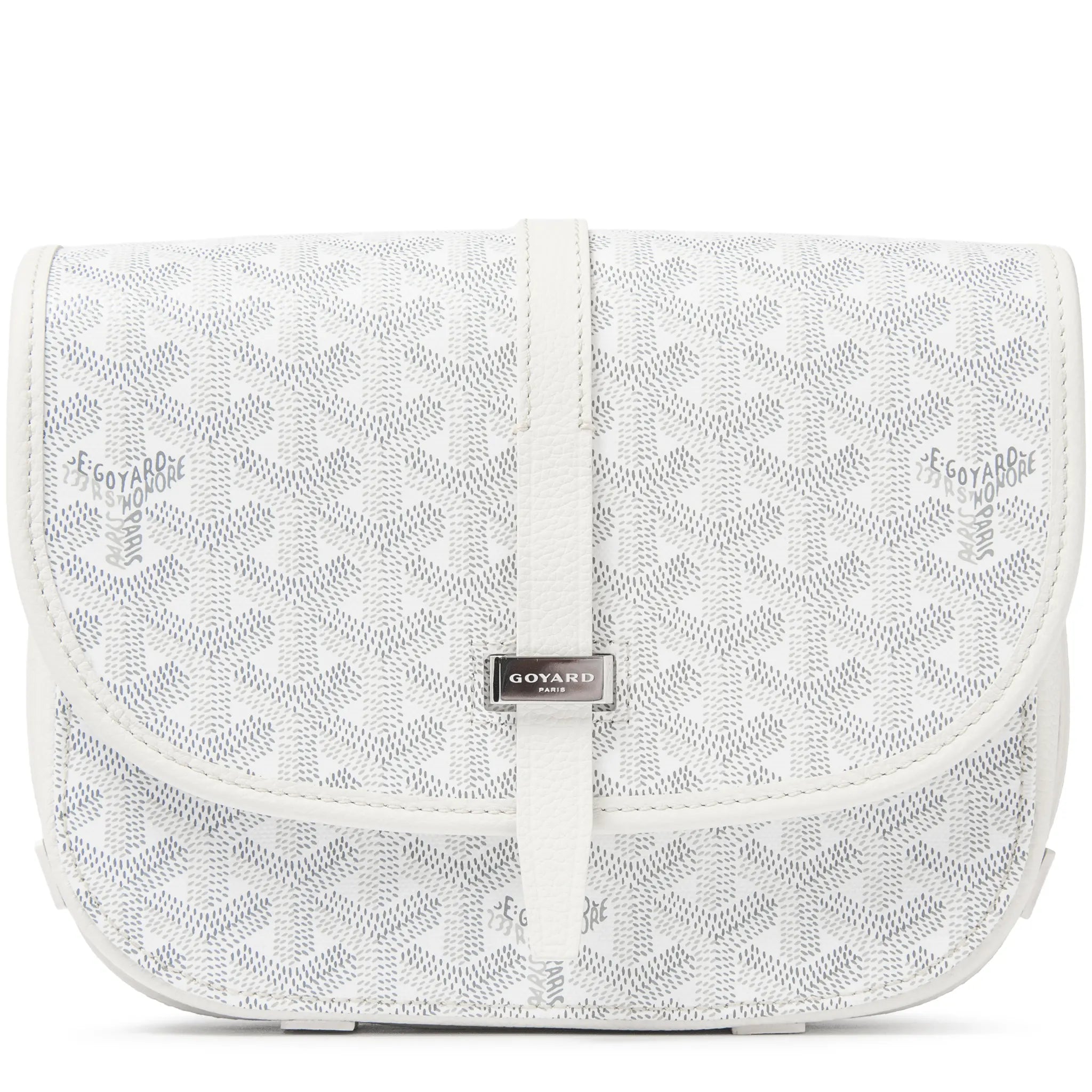 Front View of Goyard Goyardine Belvedere II White PM Messenger Bag BELVE3PMLTY50CG50P