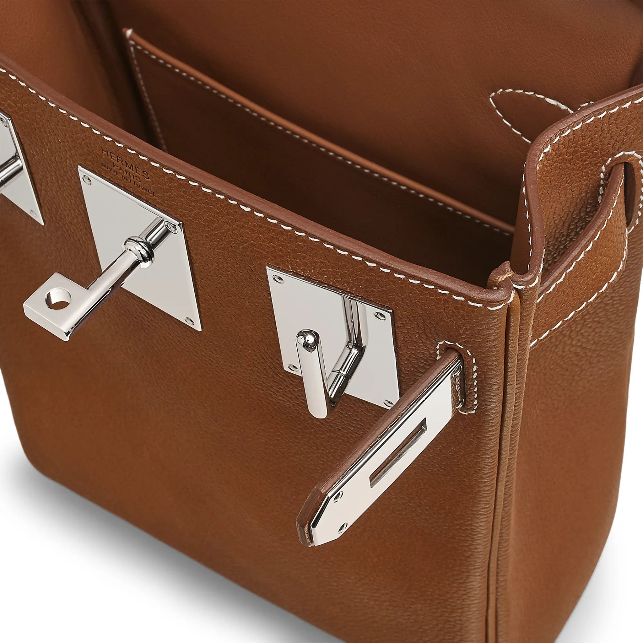 Detailed View of Hermès Hac a Dos PM Barenia Faubourg Fauve Palladium Hardware Backpack