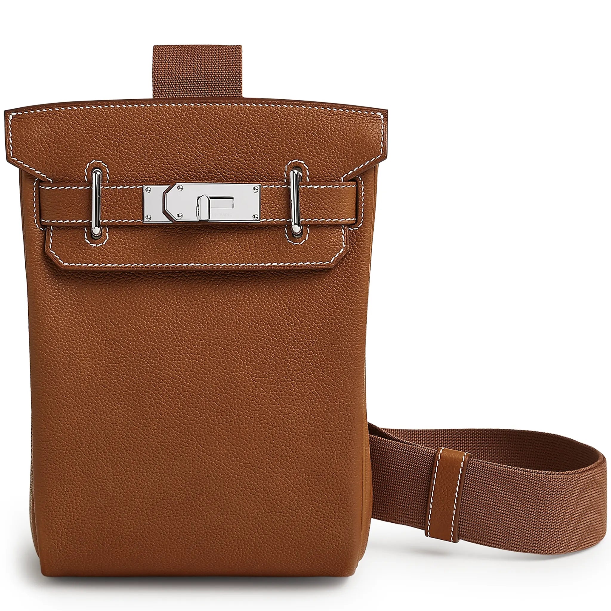 Front View of Hermès Hac a Dos PM Barenia Faubourg Fauve Palladium Hardware Backpack