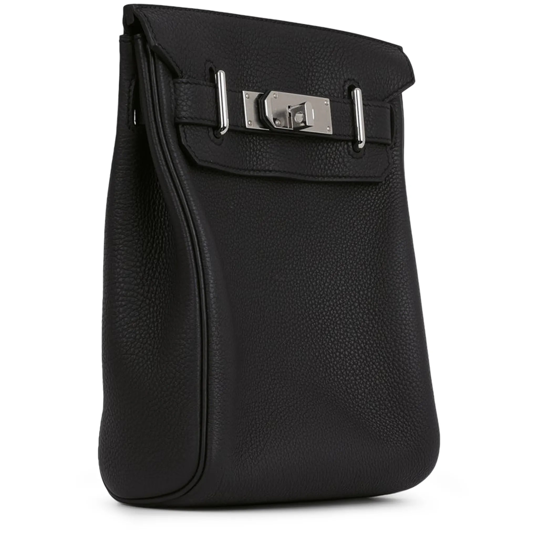Front Side View of Hermes Hac a Dos PM Togo Calfskin Black Palladium Hardware Backpack