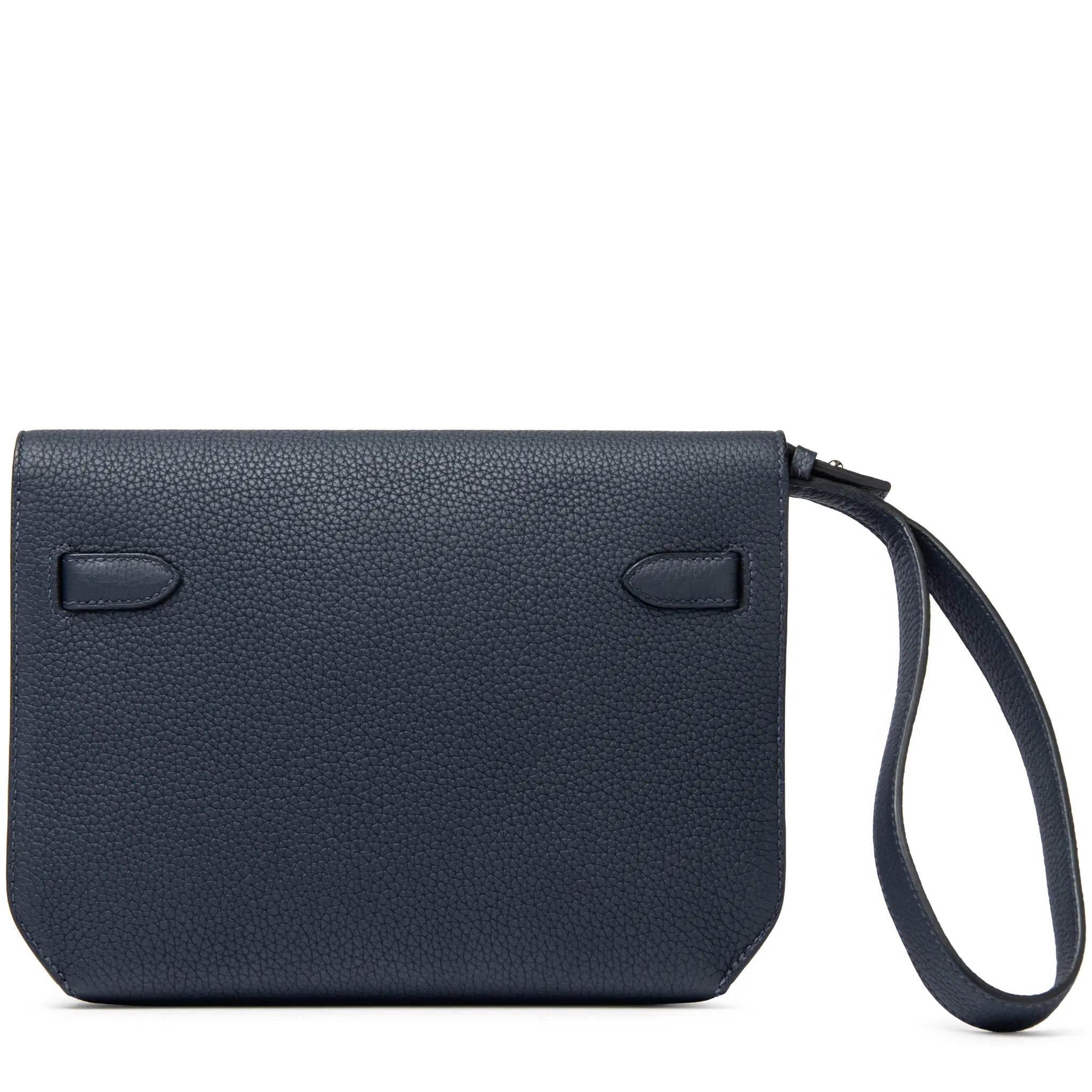 Back View of Hermes Kelly Depeches 25 Togo Calfskin Blue Nuit Palladium Hardware