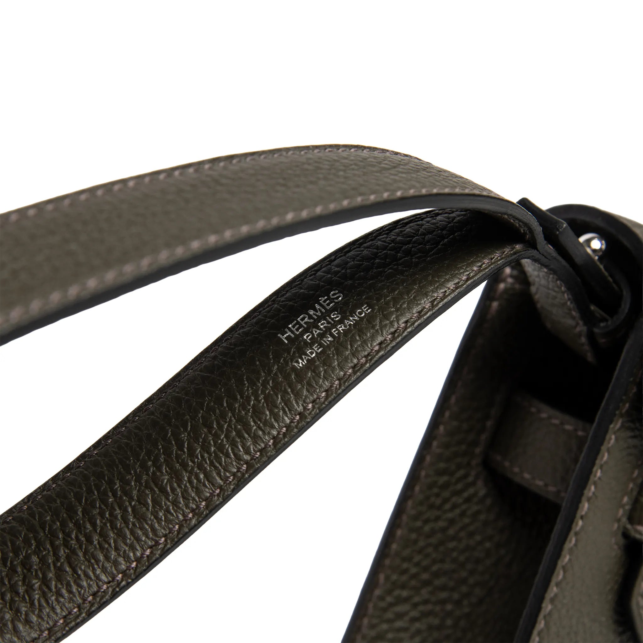 Detailed View of Hermes Kelly Depeches 25 Togo Calfskin Vert De Gris Palladium Hardware