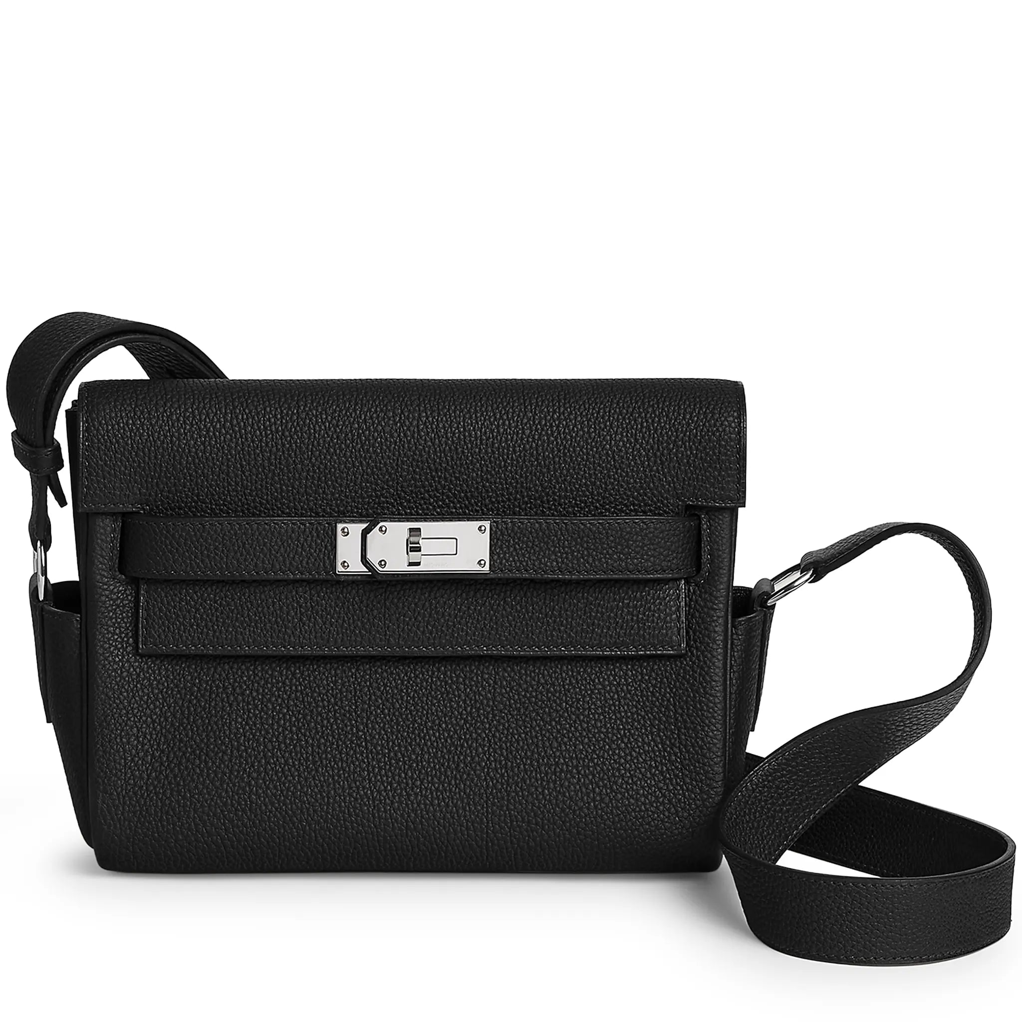 Front View of Hermes Kelly Togo Calfskin Palladium Hardware Noir Messenger Bag H085671CK89 
