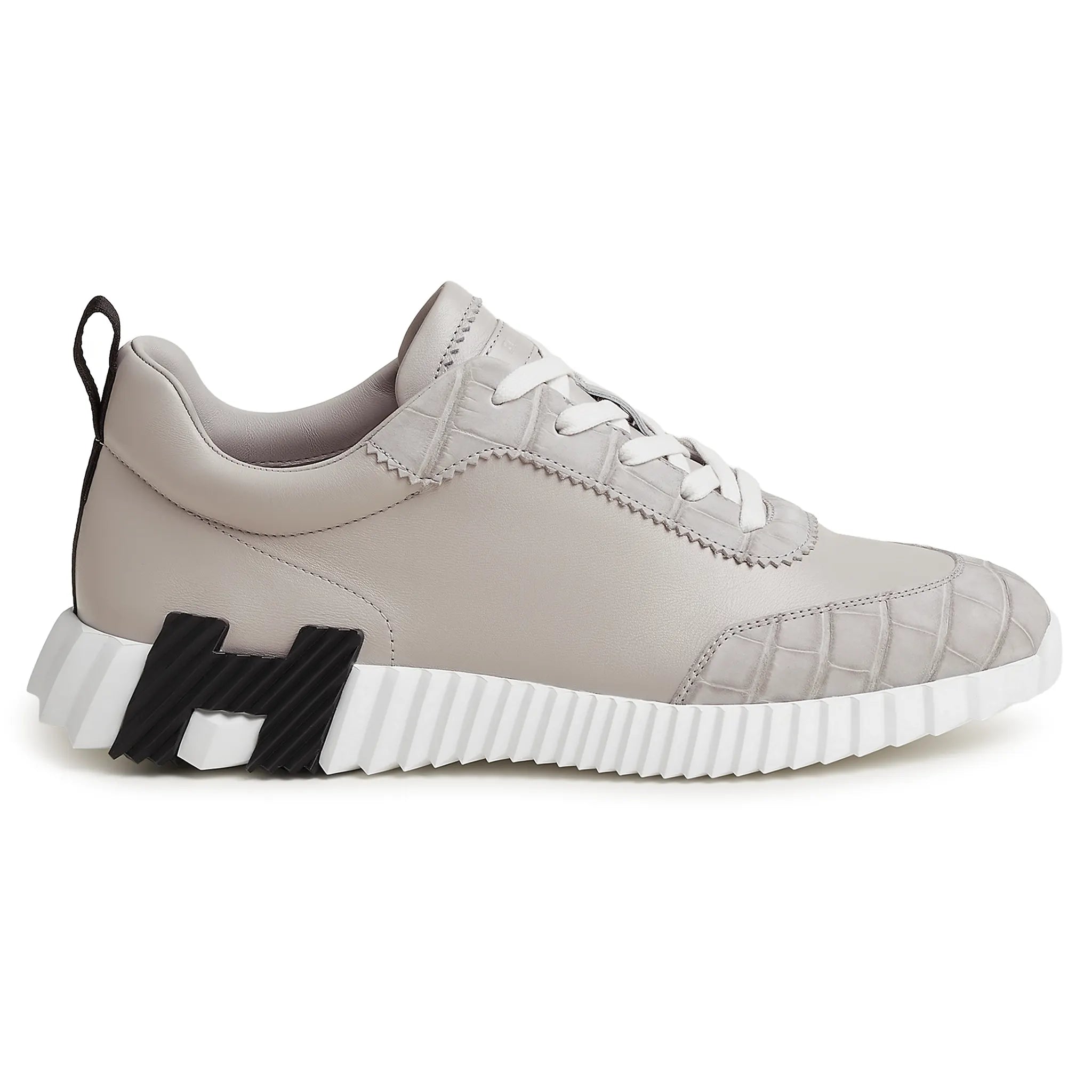 Side View of Hermes Paris Bouncing Calf Sneaker Gris Quartz H251809ZHQZ430