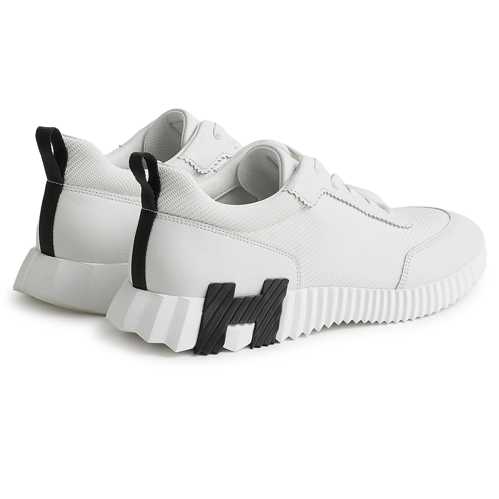 Back Side View of Hermes Paris Bouncing Mesh Leather Sneaker Blanc H261897ZH90390
