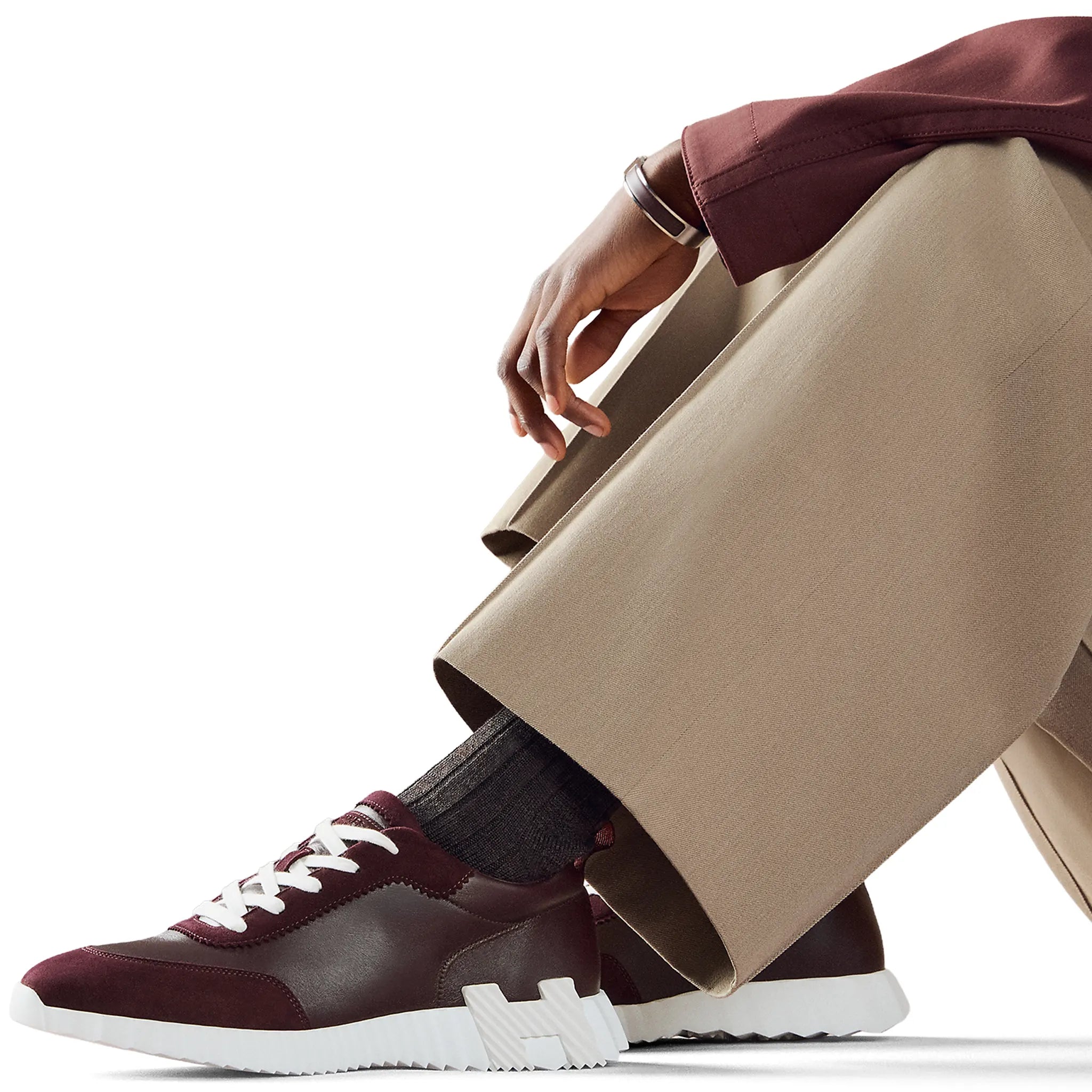 Model View of Hermes Paris Bouncing Sneaker Bordeaux H221898ZHGN420