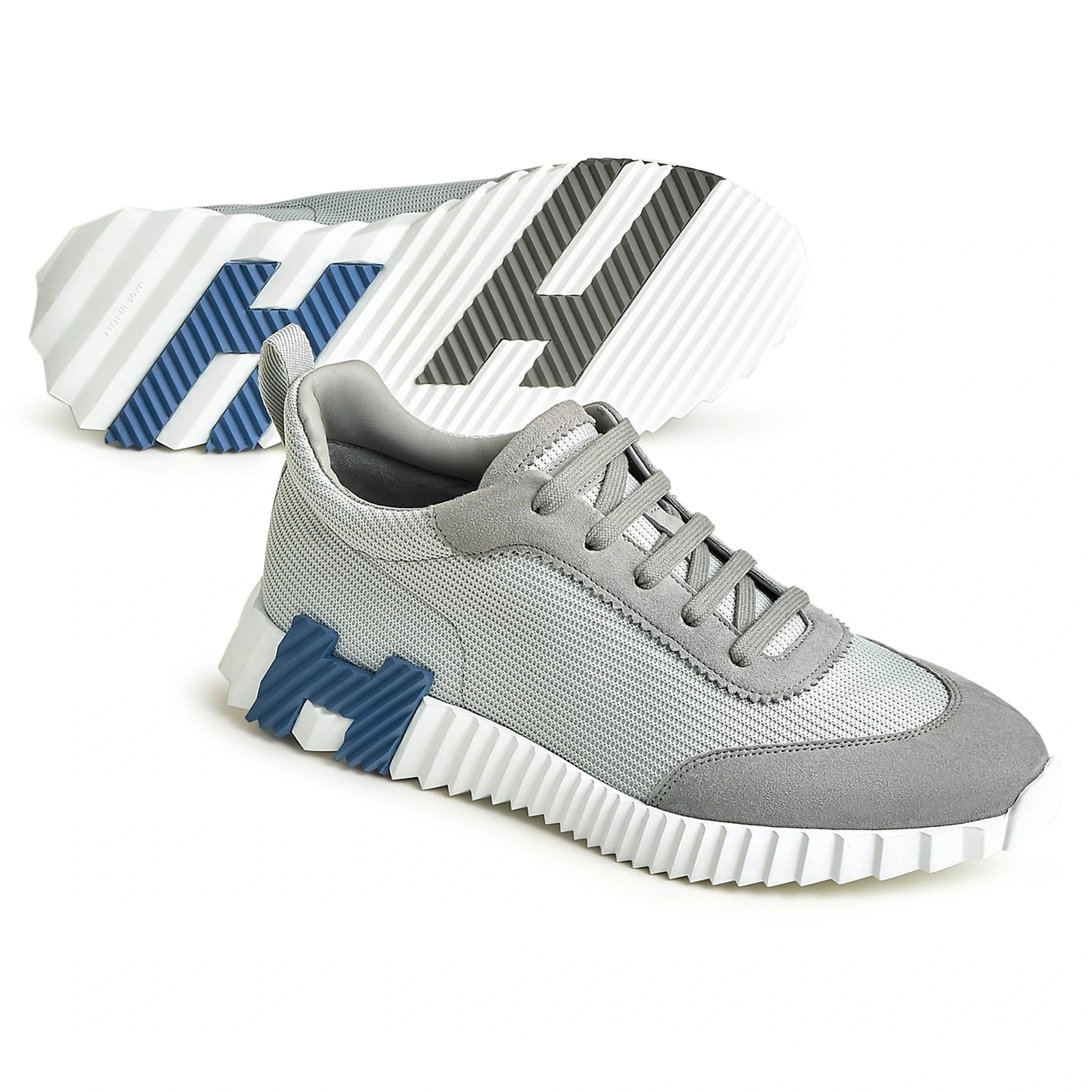 Fronr Side View of Hermes Paris Bouncing Sneaker Grey Blue H231764ZHAR400