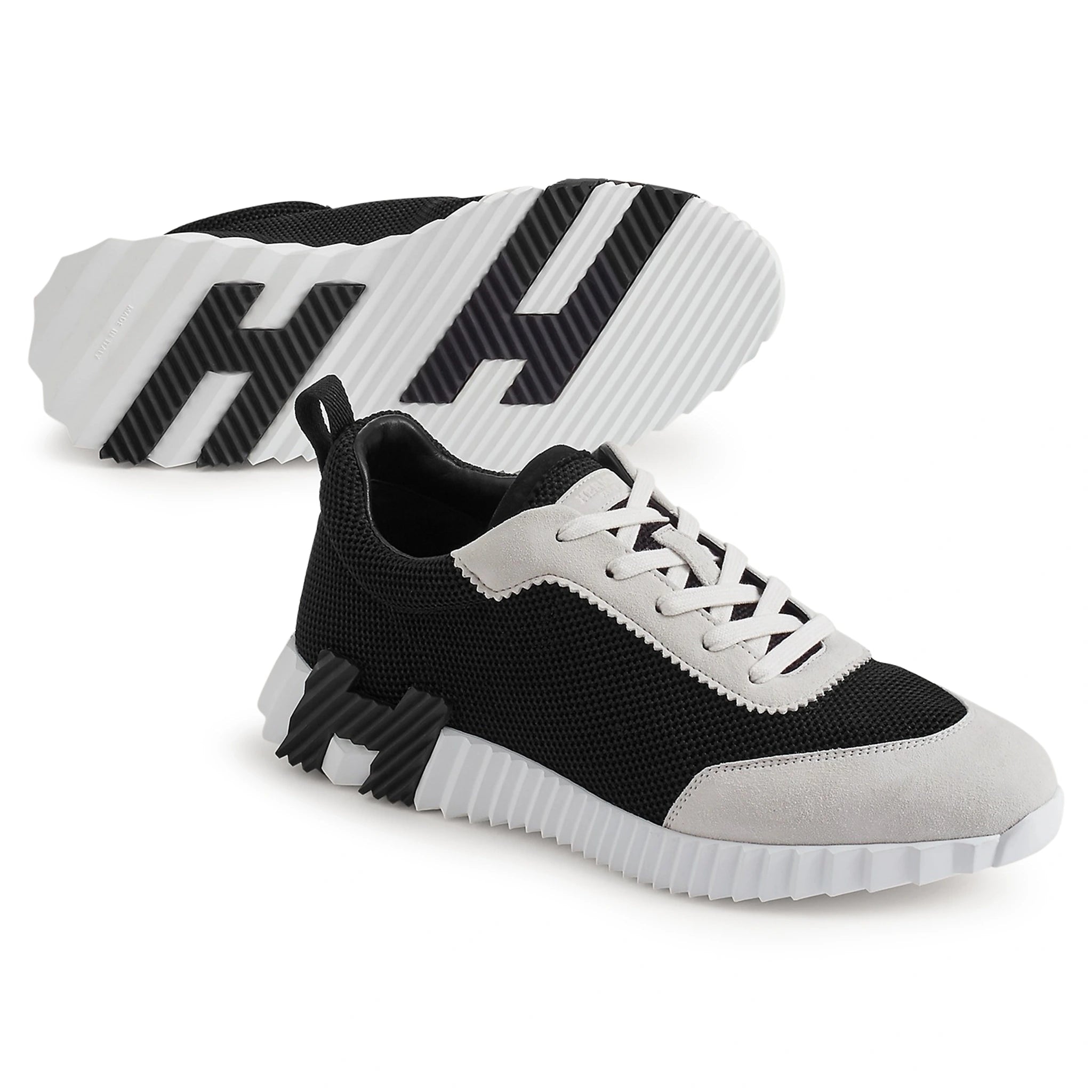 Sole view of Hermes Paris Bouncing Sneaker White Black H221897ZH11390