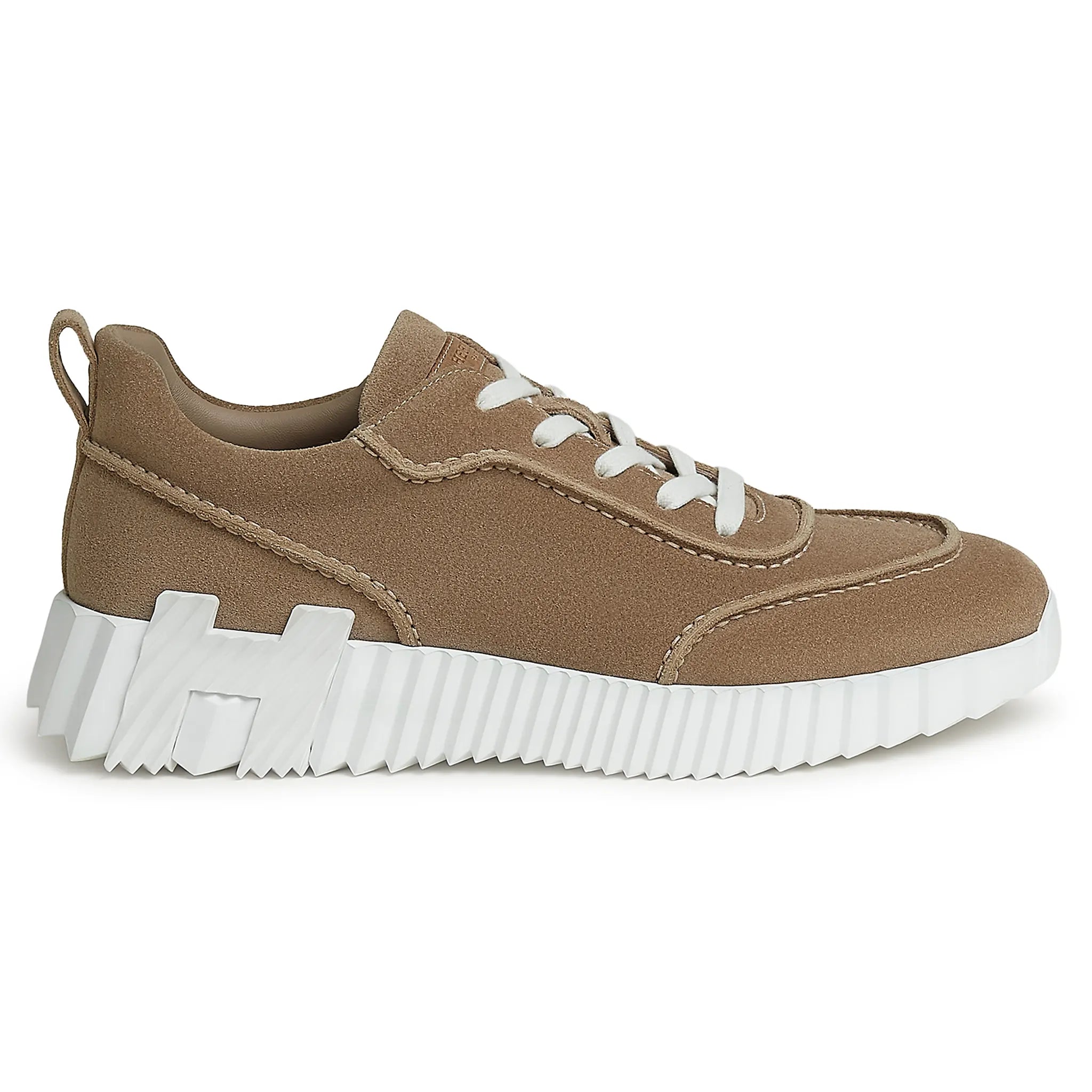 Front View of Hermes Paris Bouncing Suede Beige Sable Sneaker H262890ZHC9400