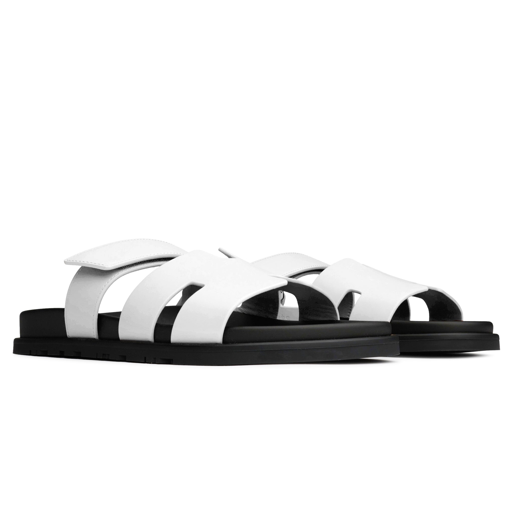 Front side view of Hermes Paris Chypre Sandal White