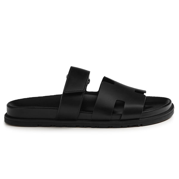Hermès Paris Chypre Leather Black Sandals | H222000ZH01405