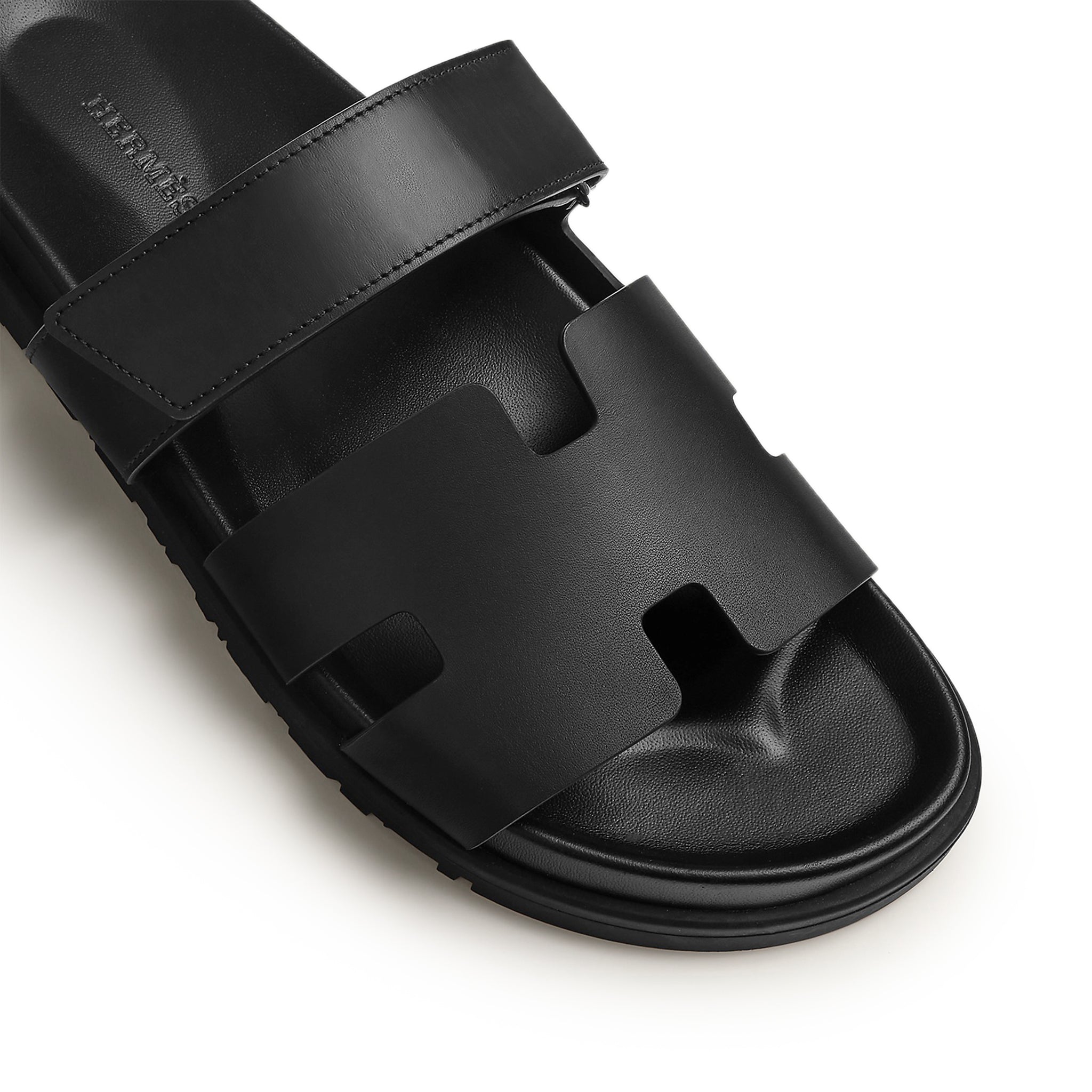 Top view of Hermes Paris Chypre Leather Sandal Black H211865ZH01390