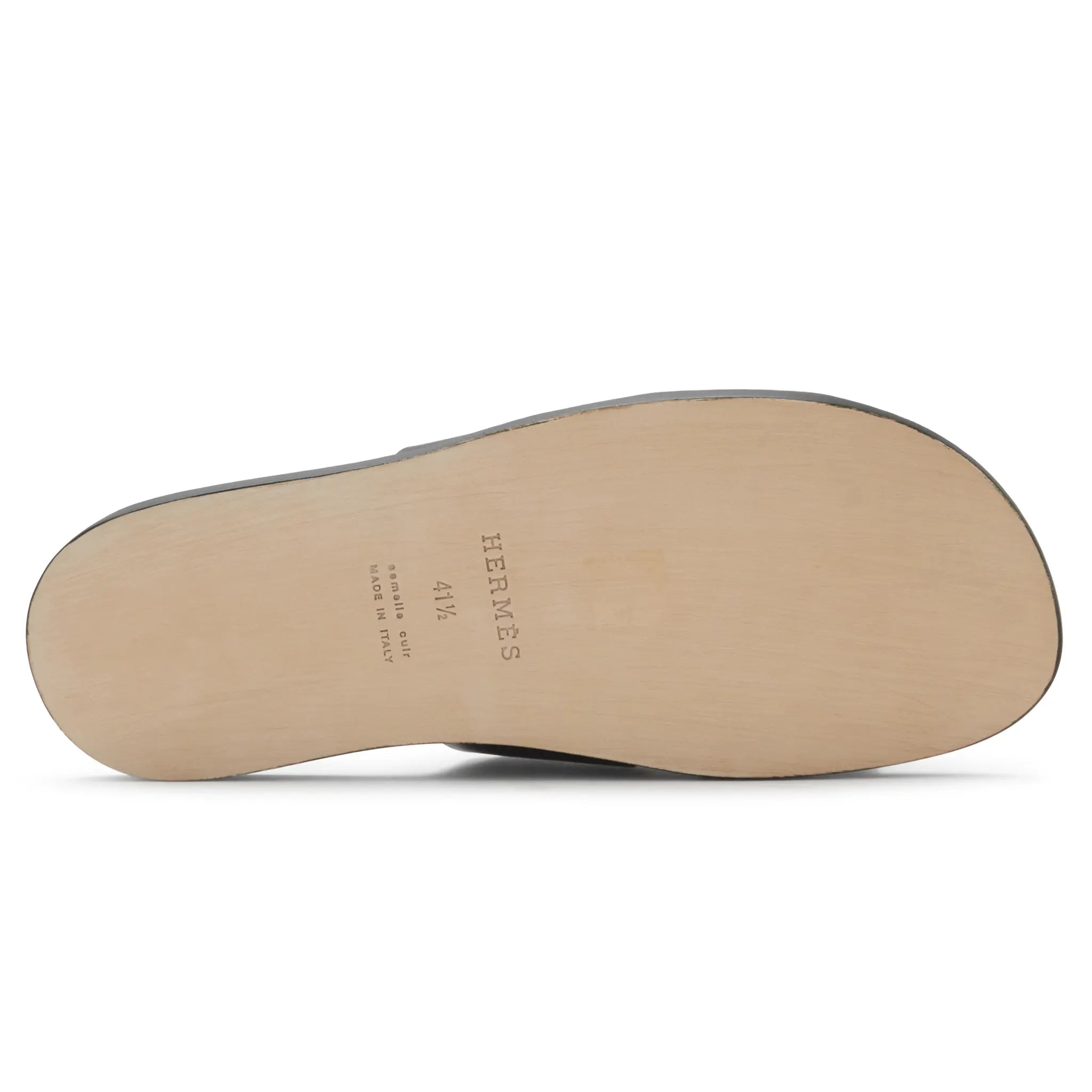 Sole View of Hermes Paris Izmir Black Sandal (Minor Scratch)