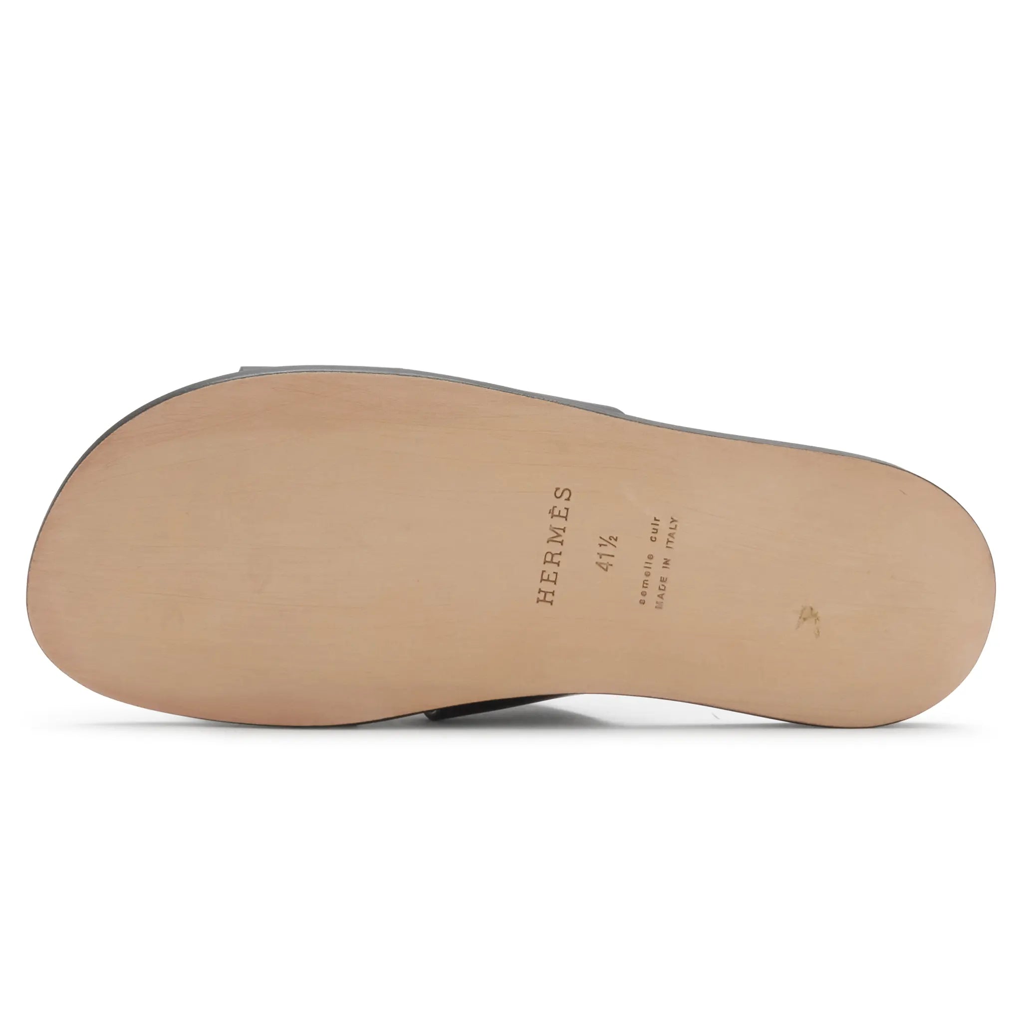 Sole View of Hermes Paris Izmir Black Sandal (Minor Scratch)