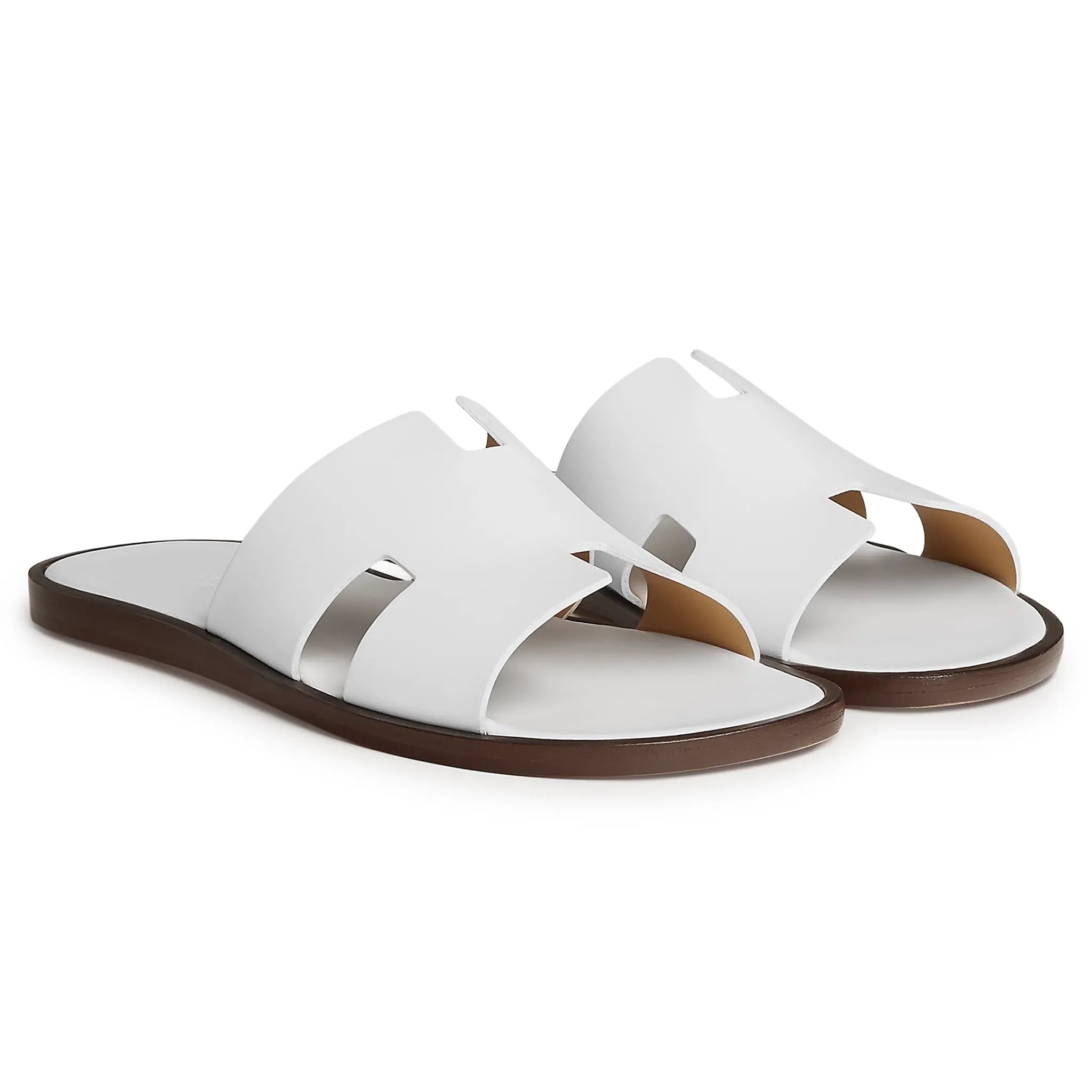 Front Side View of Hermès Paris Izmir White Sandal H041141ZH02390