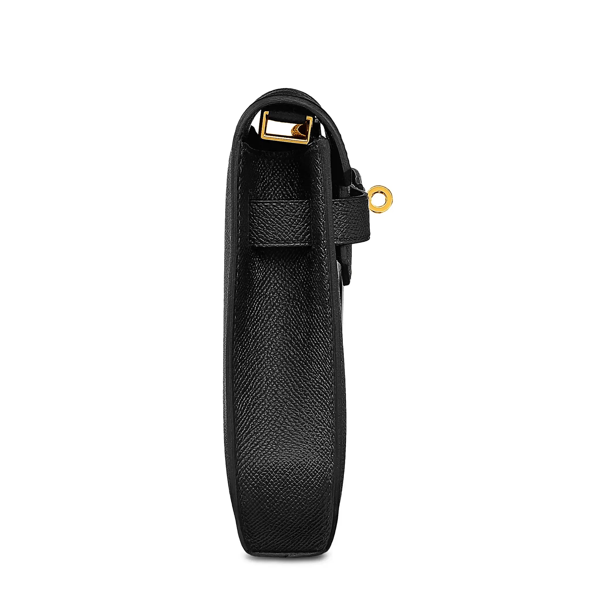 Side View of Hermes Paris Kelly Depeches 25 Epsom Black Gold Hardware