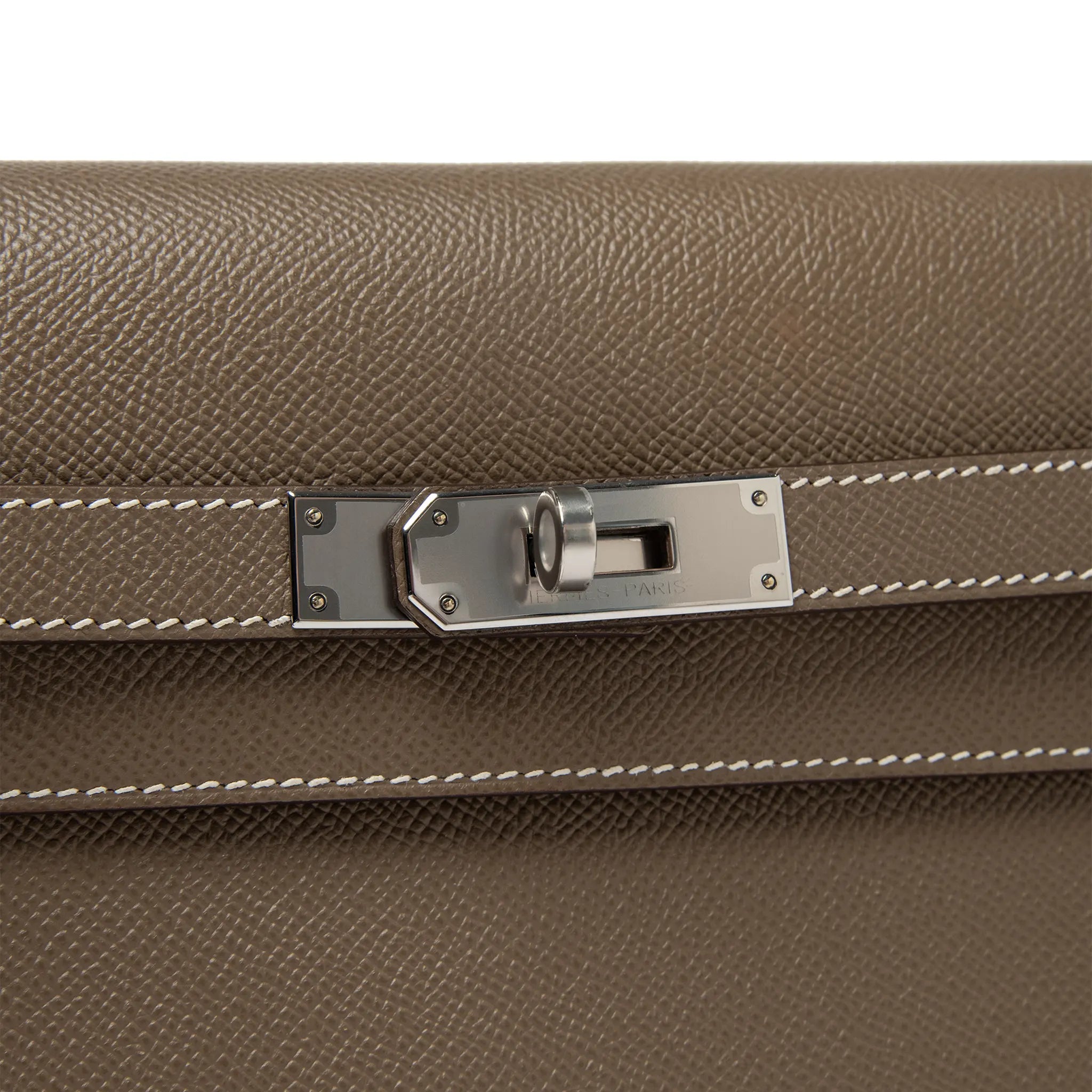Detailed View of Hermes Paris Kelly Depeches 25 Epsom Etoupe Palladium Hardware H078397CK18