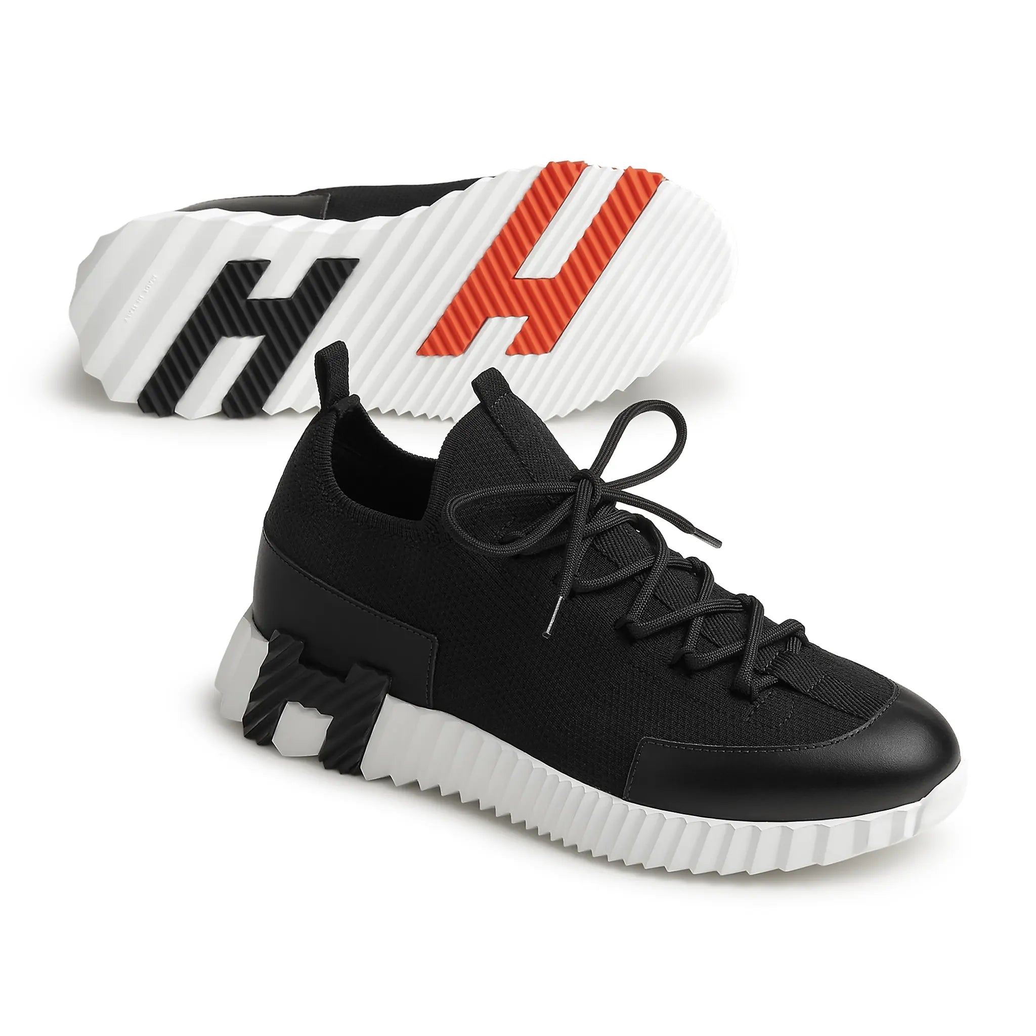 Sole View of Hermes Paris Lift Slip-On Black White Sneaker H252003Z 03360