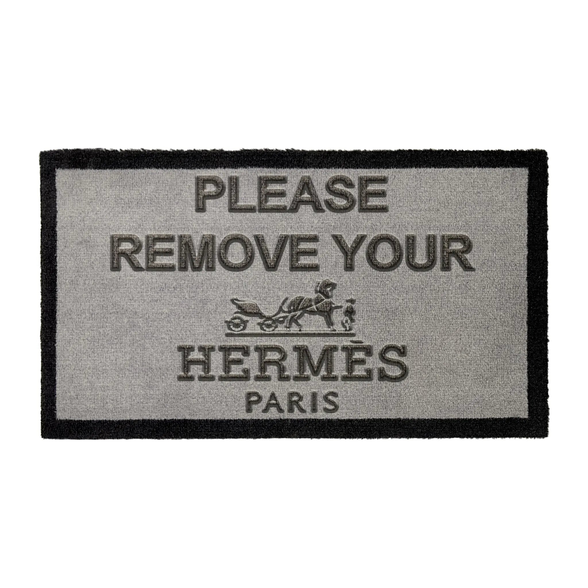Front View of Hermès Paris Light Grey Doormat 70 x 40cm