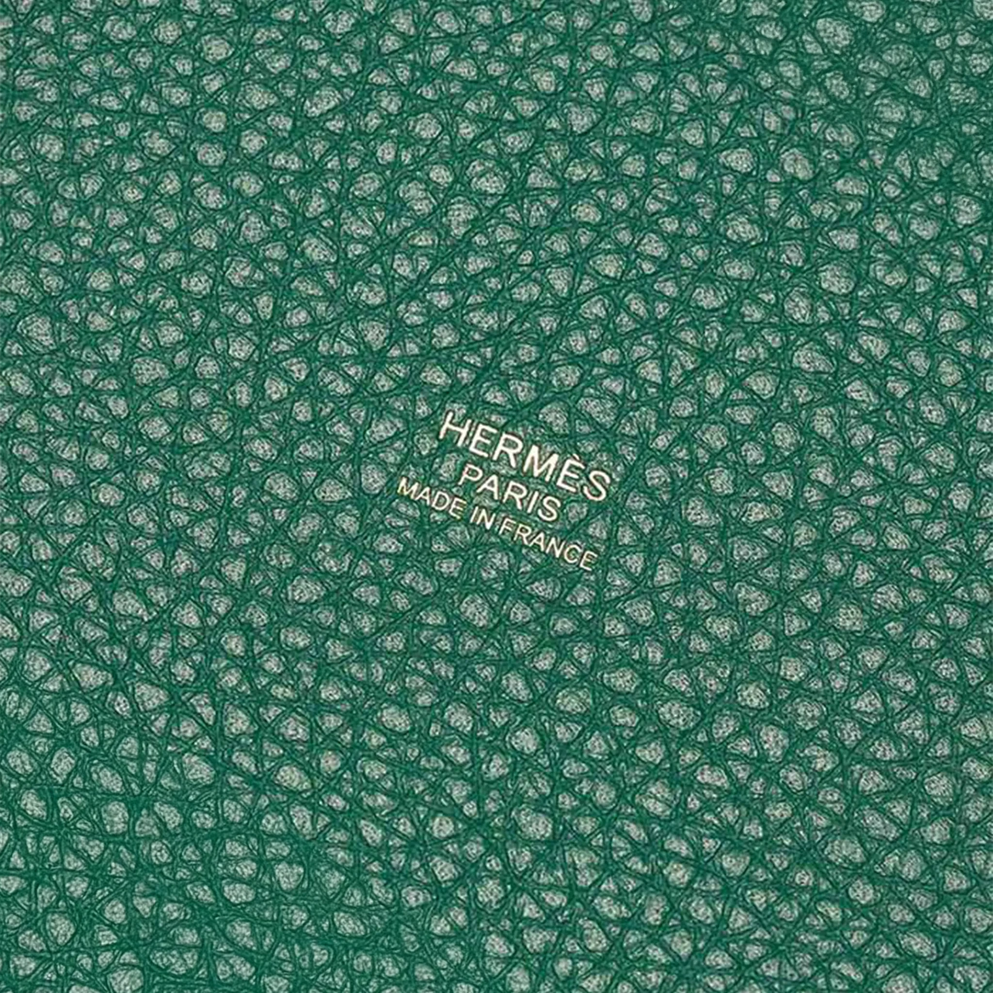 Detail view of Hermes Paris Picotin Lock 18 Taurillon Clemence Leather Green H056289CC65