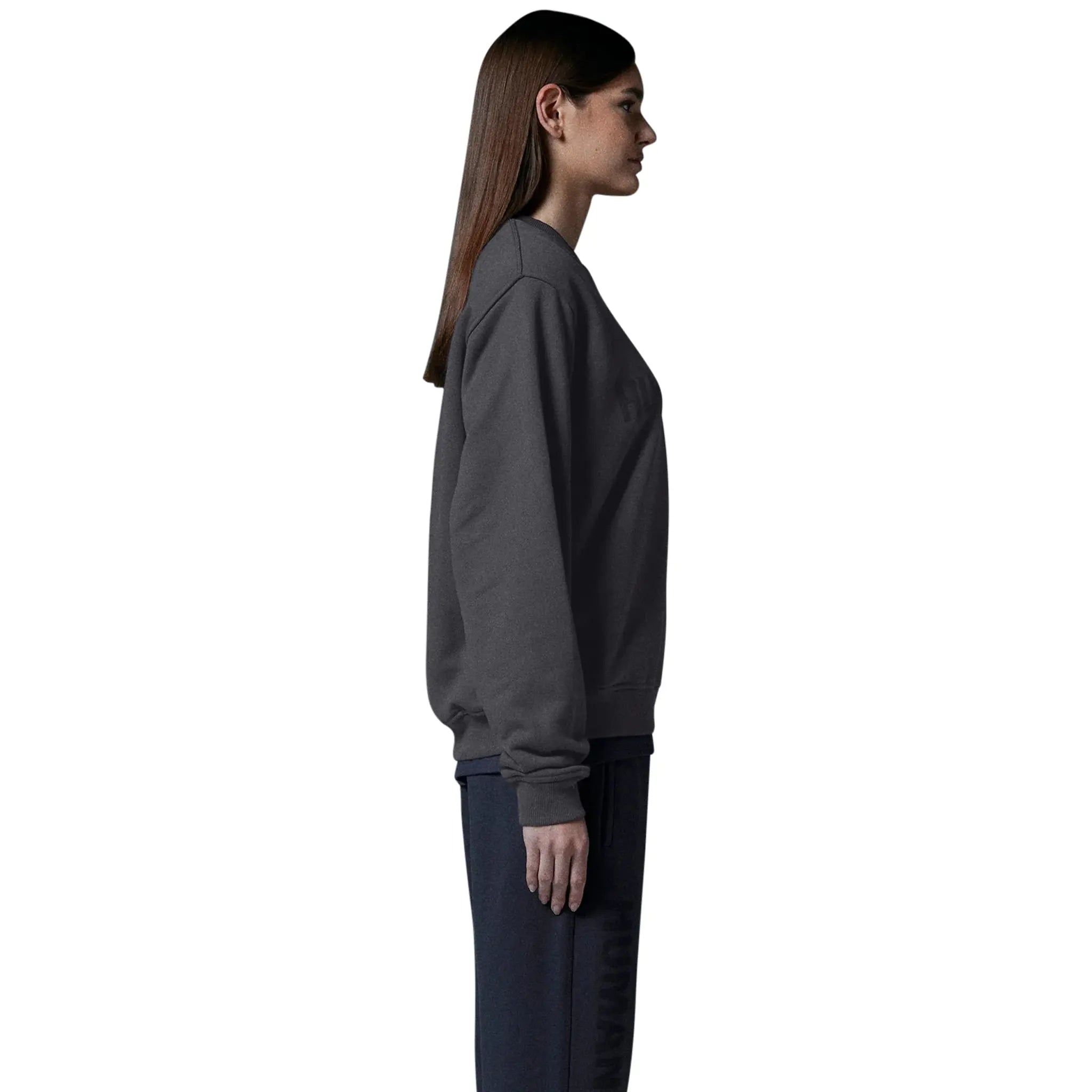 Model side view of Human Race Planet Dusty Grey Sweatshirt