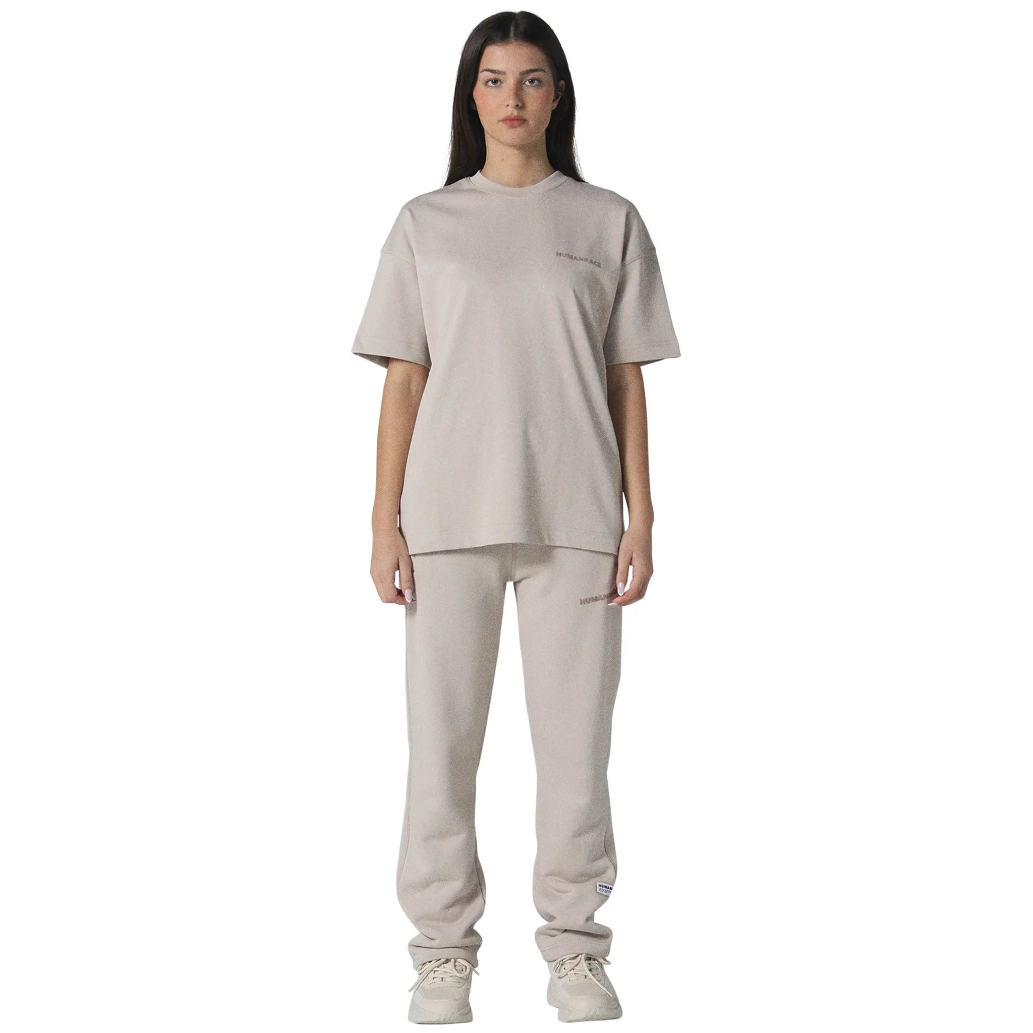 Model female view of Human Race Space Deep Taupe T Shirt