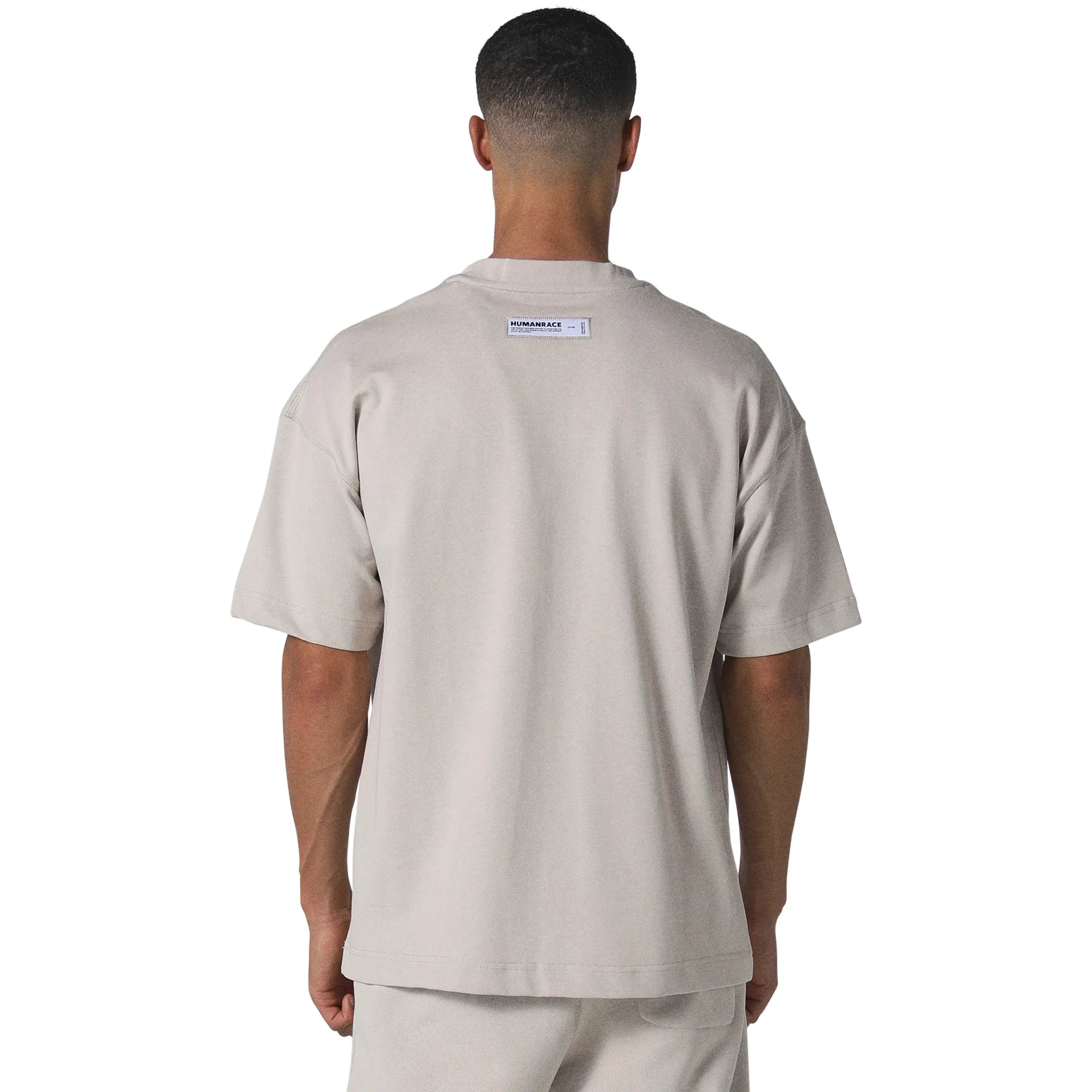 Model male back view of Human Race Space Deep Taupe T Shirt