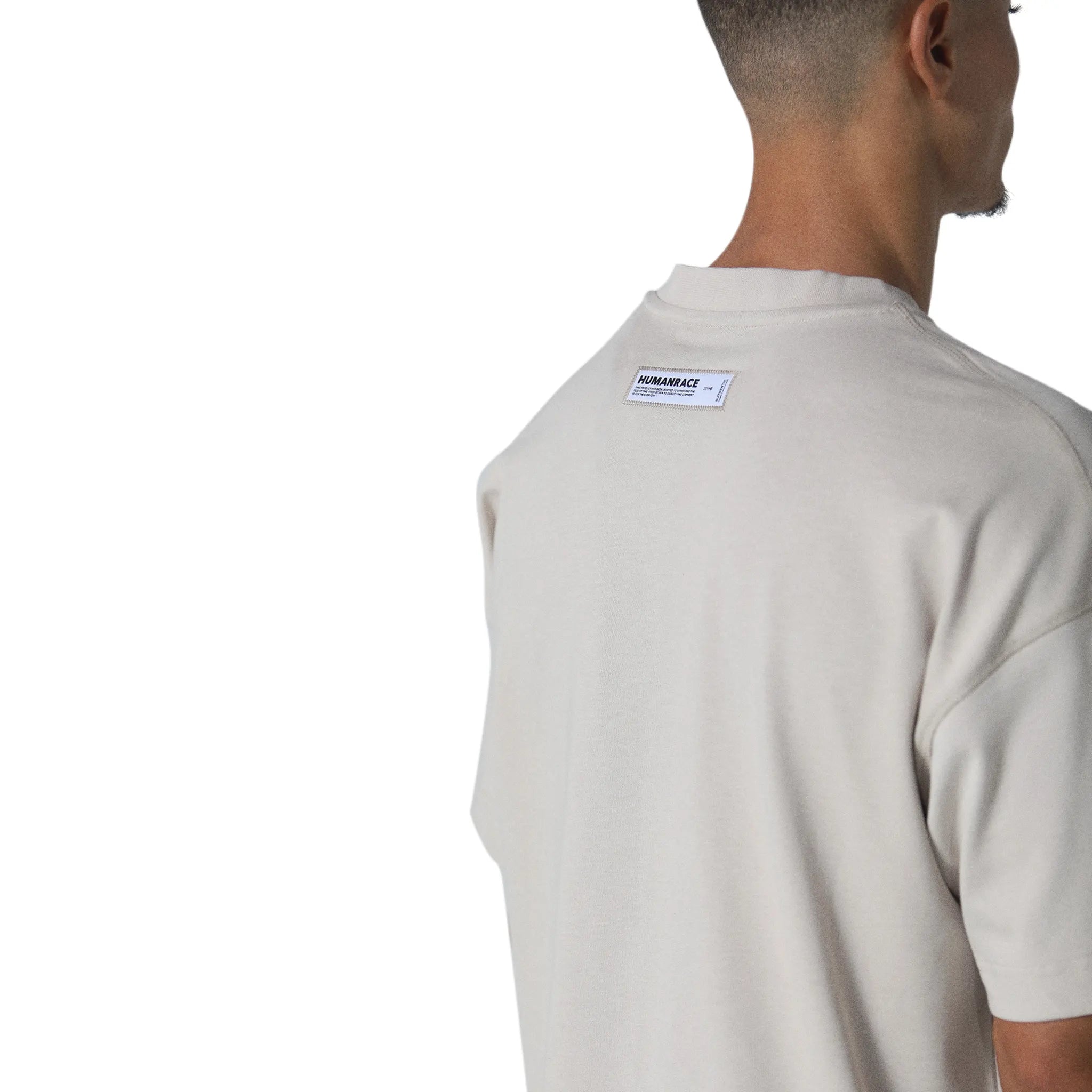 Model detailed view of Human Race Space Deep Taupe T Shirt