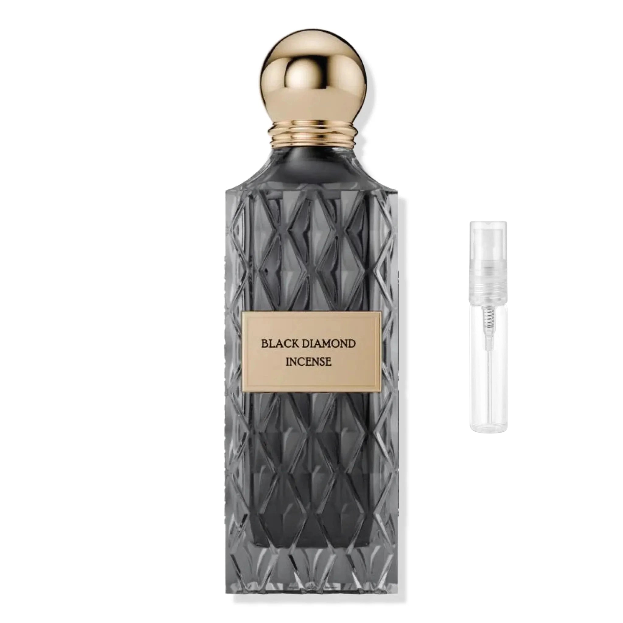 Font View of IBRAQ Black Diamond Incense Eau De Parfum SAMPLE
