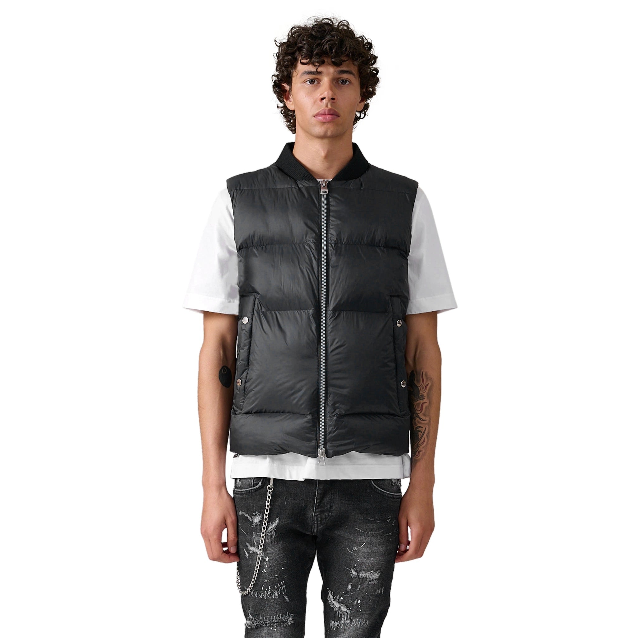 Model front view of Azat Mard Puffer Black Gilet