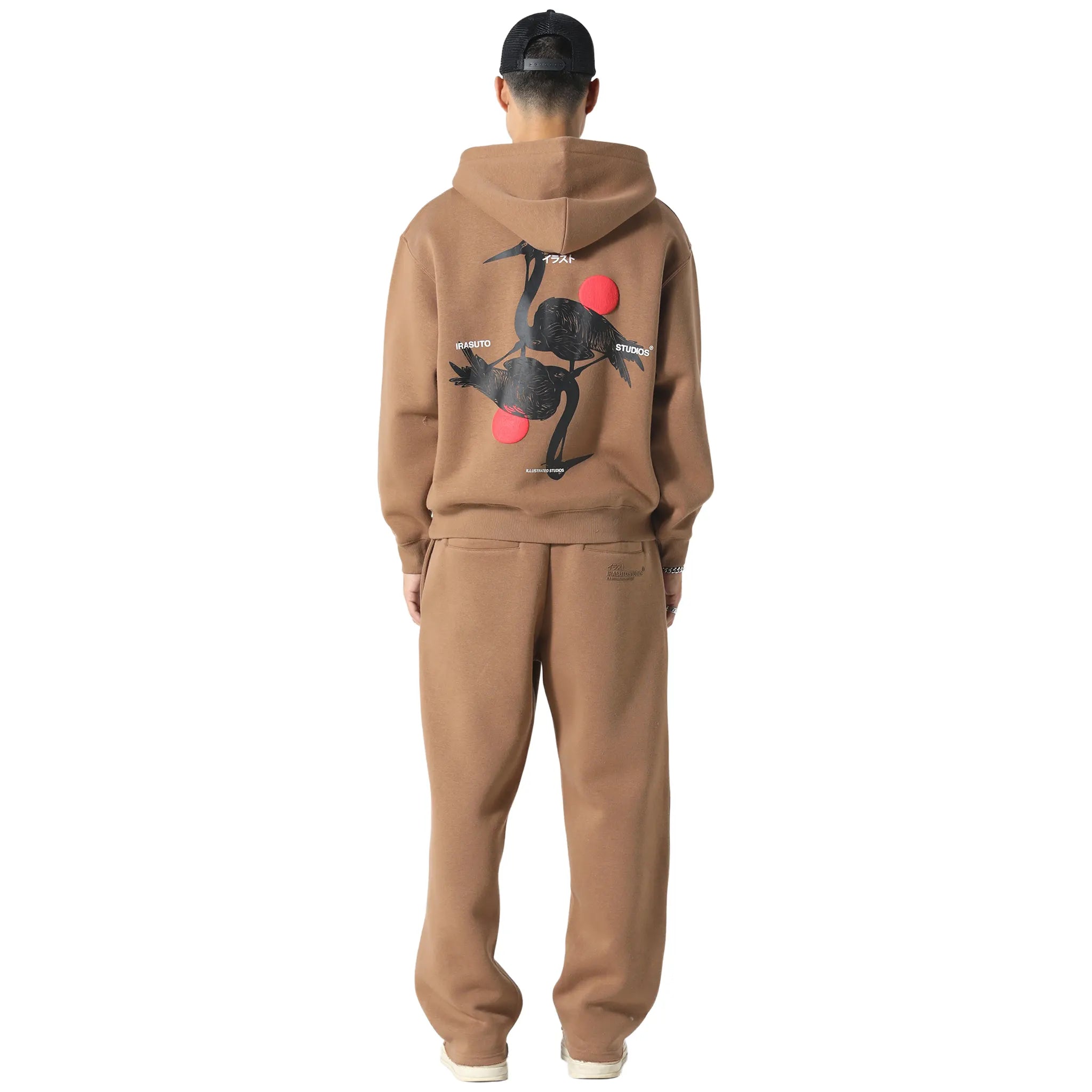 Back View of Irasuto Studios Crane Tobacco Hoodie 5060615209958
