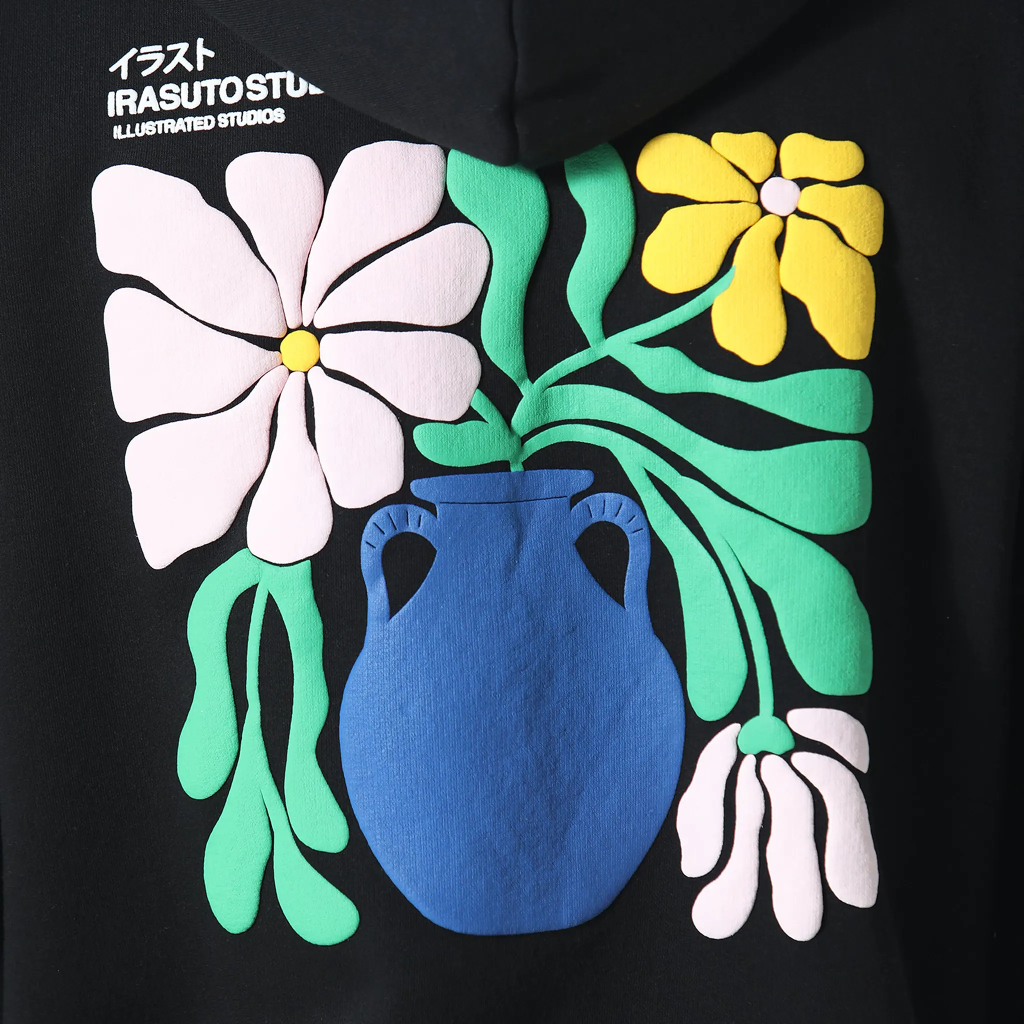 Detailed Back View of  Irasuto Studios Hikari Bloom Black Hoodie 5060615214273