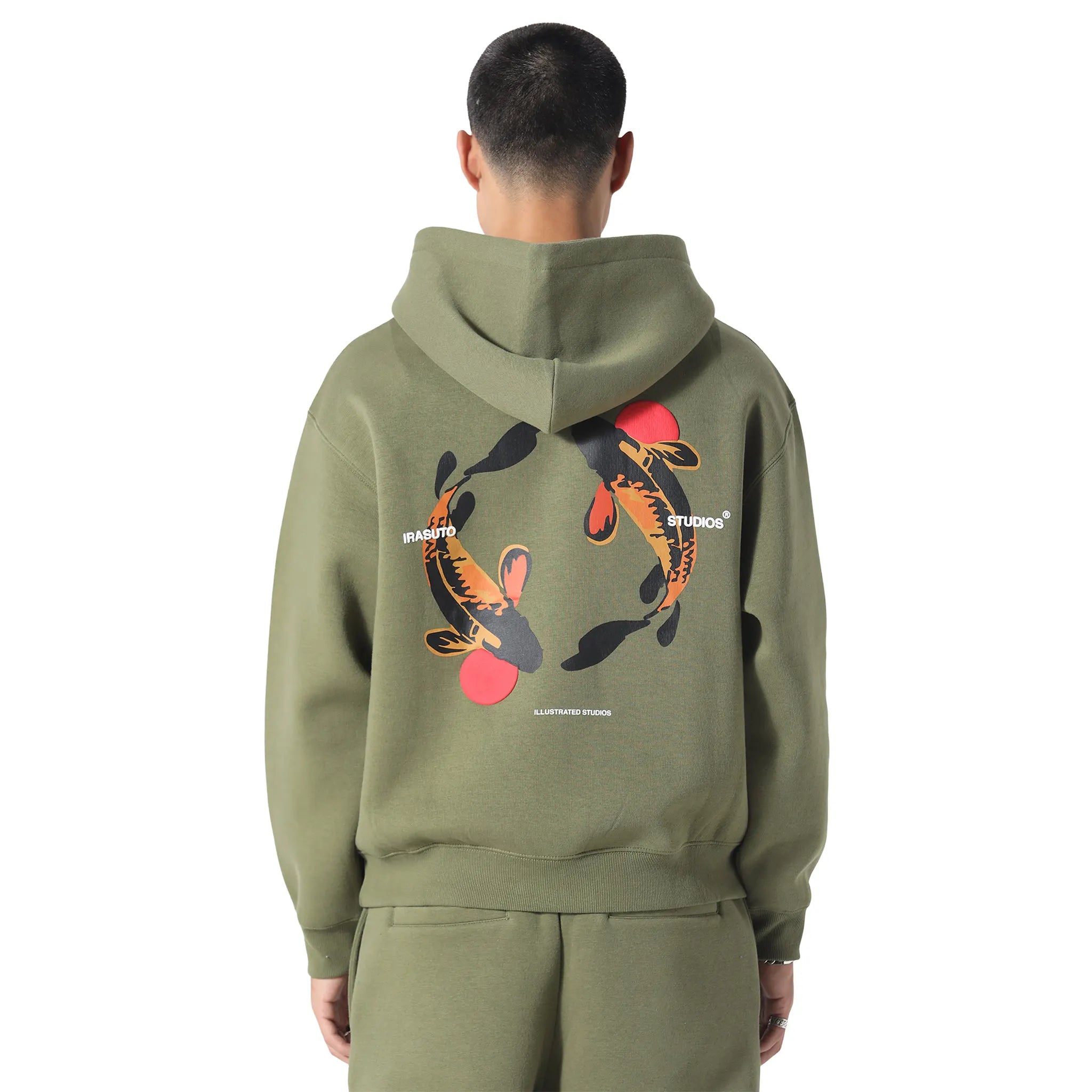 Back View of Irasuto Studios Koi Khaki Hoodie 5060615209743