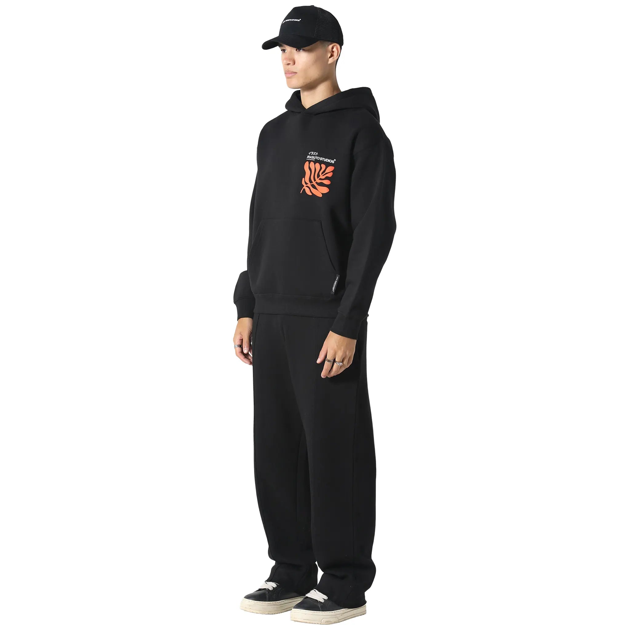 Front Side View of Irasuto Studios Sumi Flow Black Hoodie 5060615214143