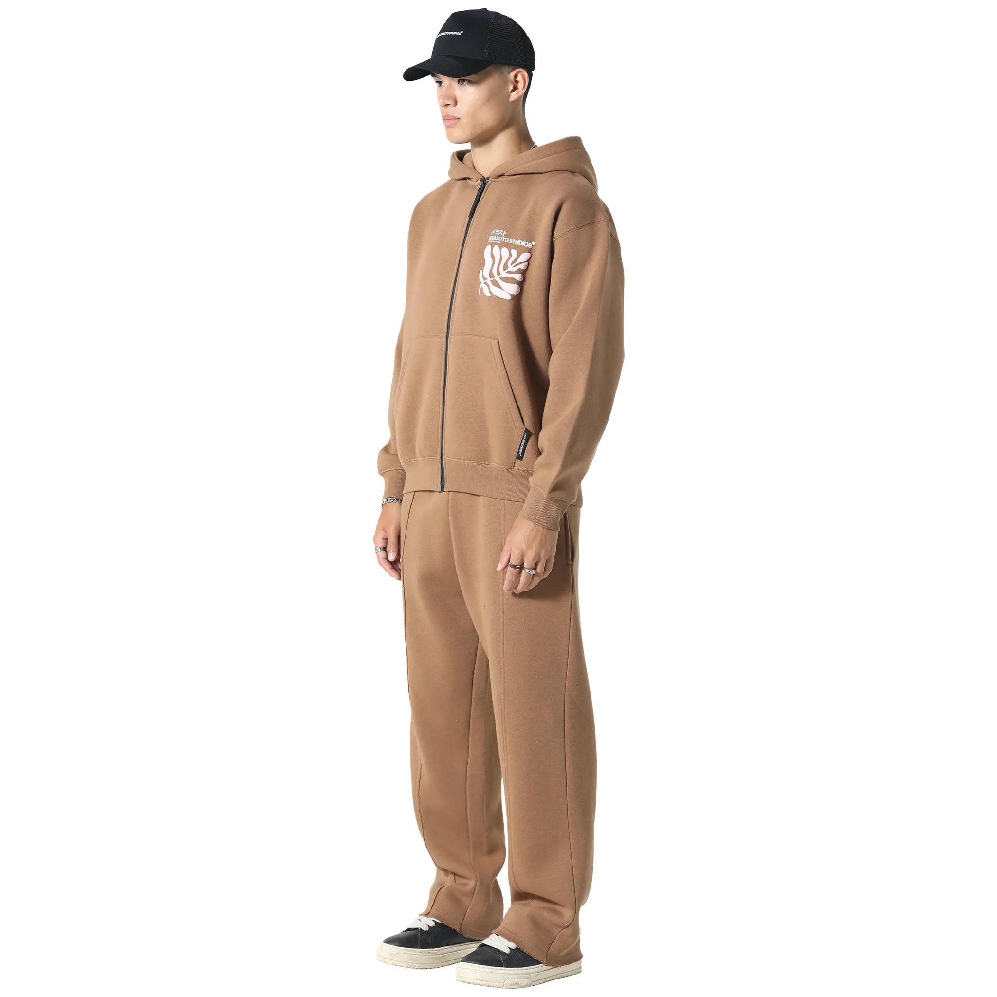 Front Side View of Irasuto Studios Sumi Flow Tobacco Zip-Up Hoodie 5060615214419