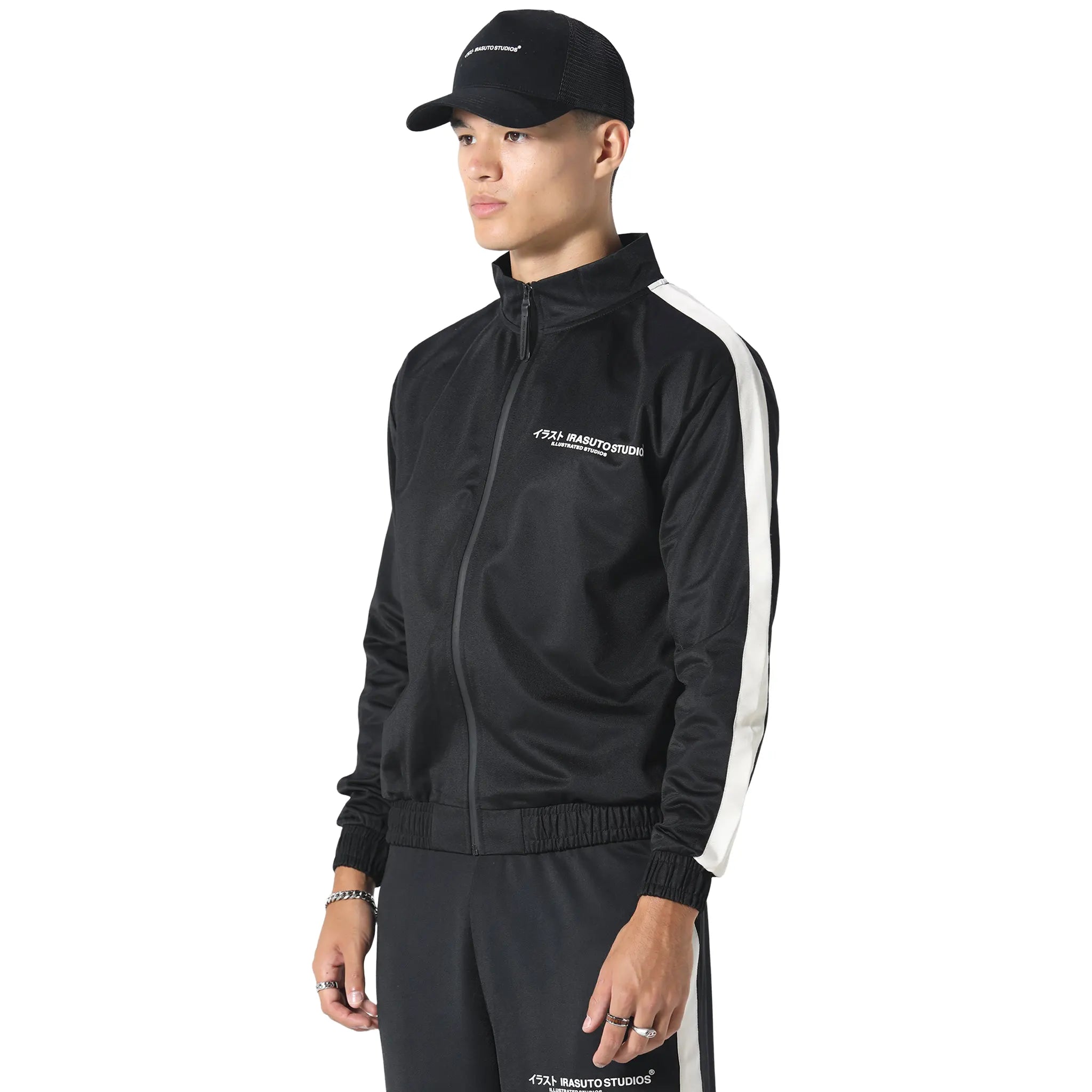 Front Side View of Irasuto Studios Tricote Black Track Jacket 5060615210237