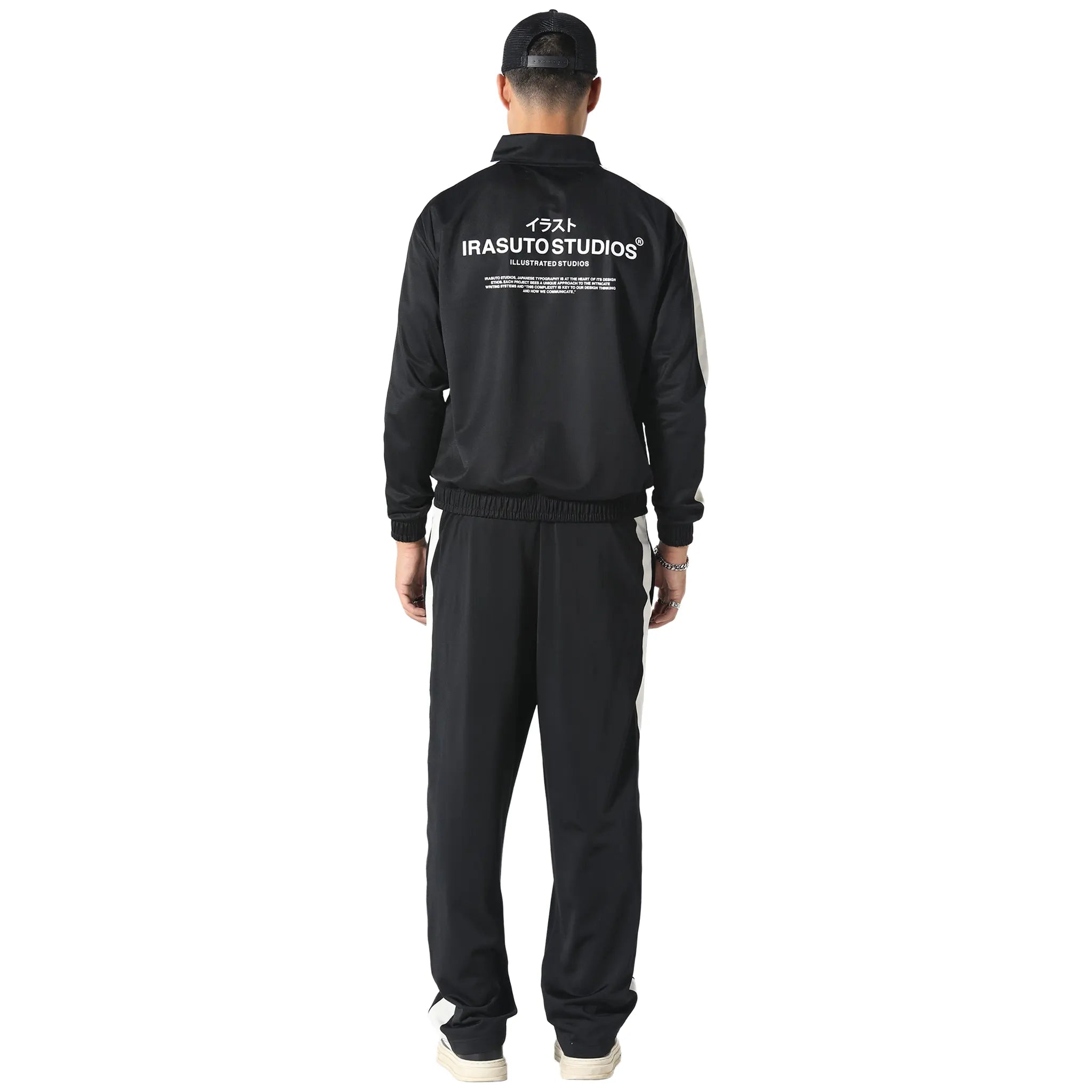 Model Back View of Irasuto Studios Tricote Black Track Jacket 5060615210237