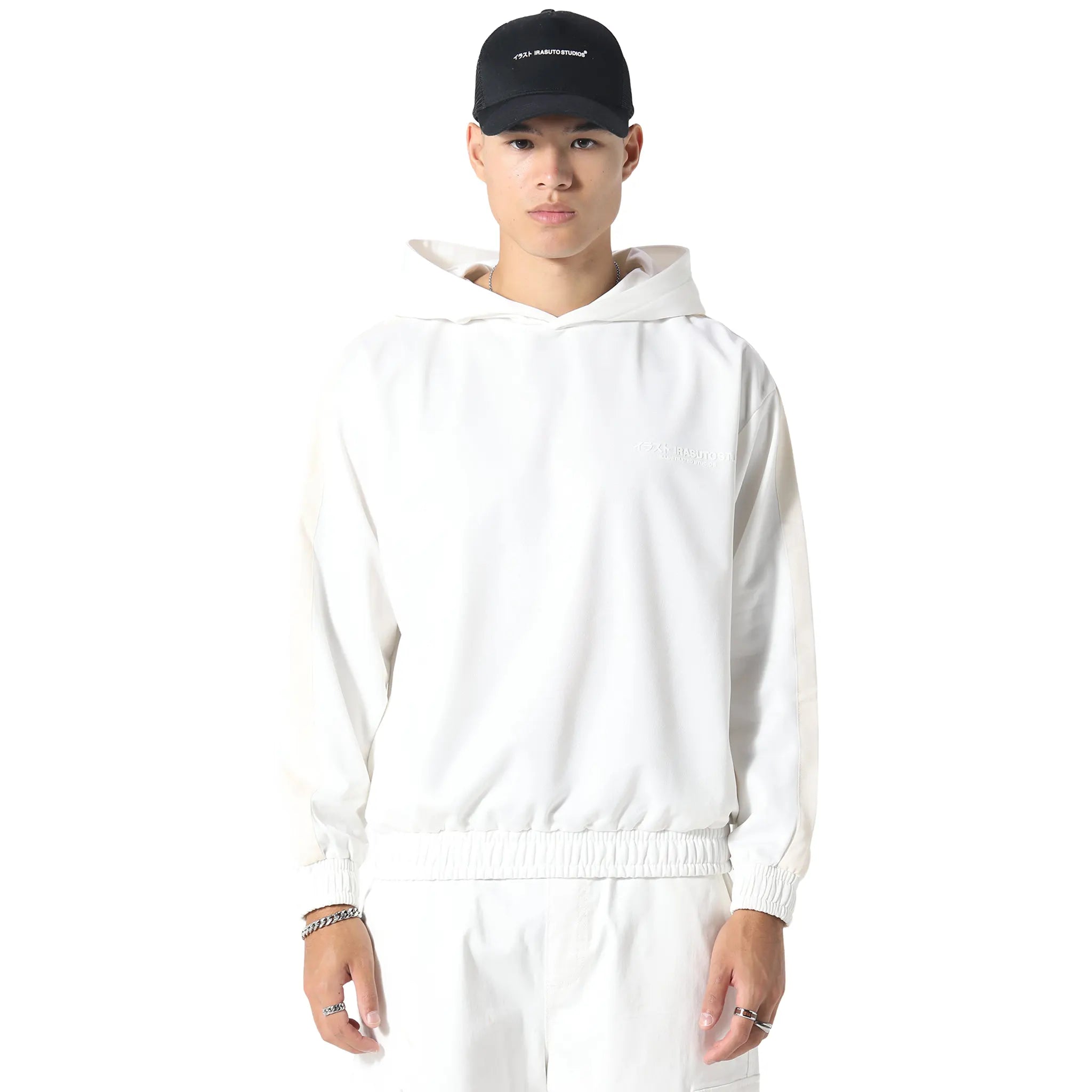 Front View of Irasuto Studios Tricote Bone White Hoodie 5060615209460