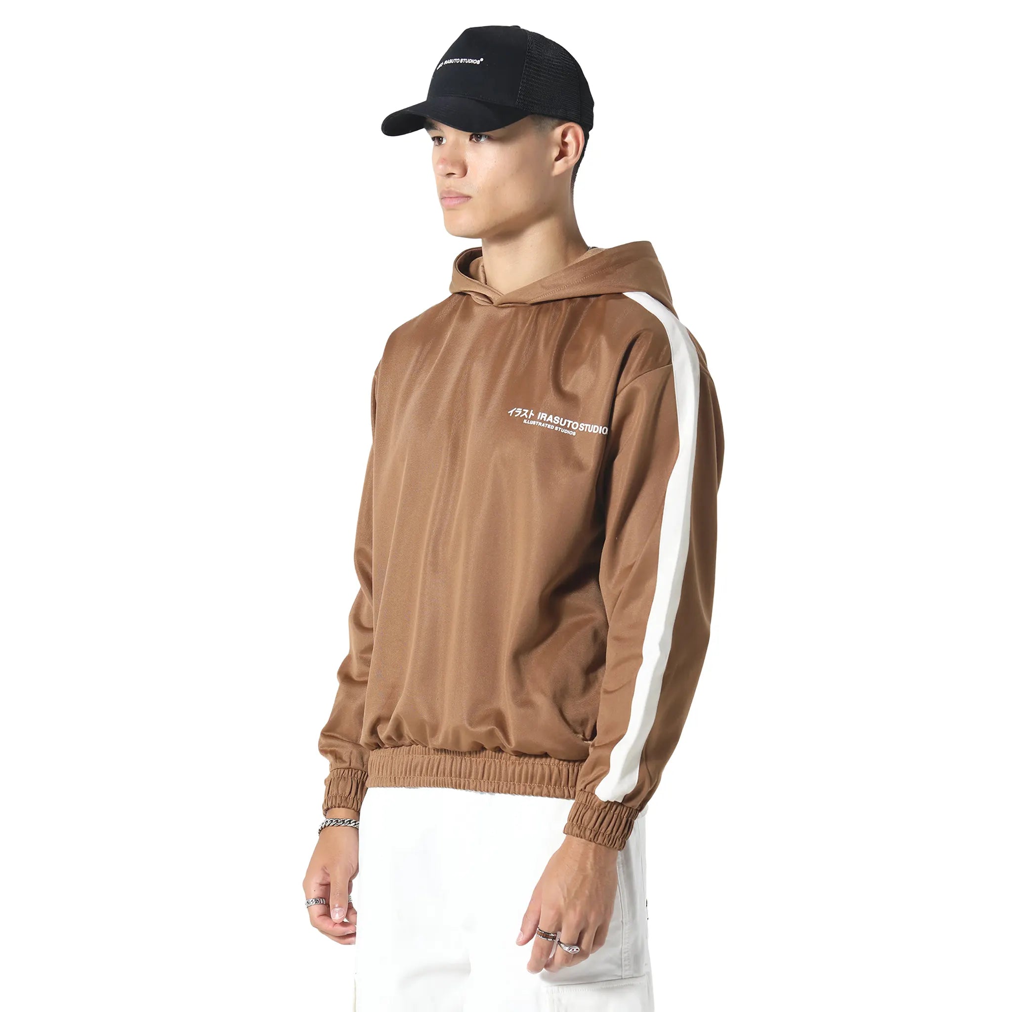 Front Side View of Irasuto Studios Tricote Tobacco Hoodie 5060615209538