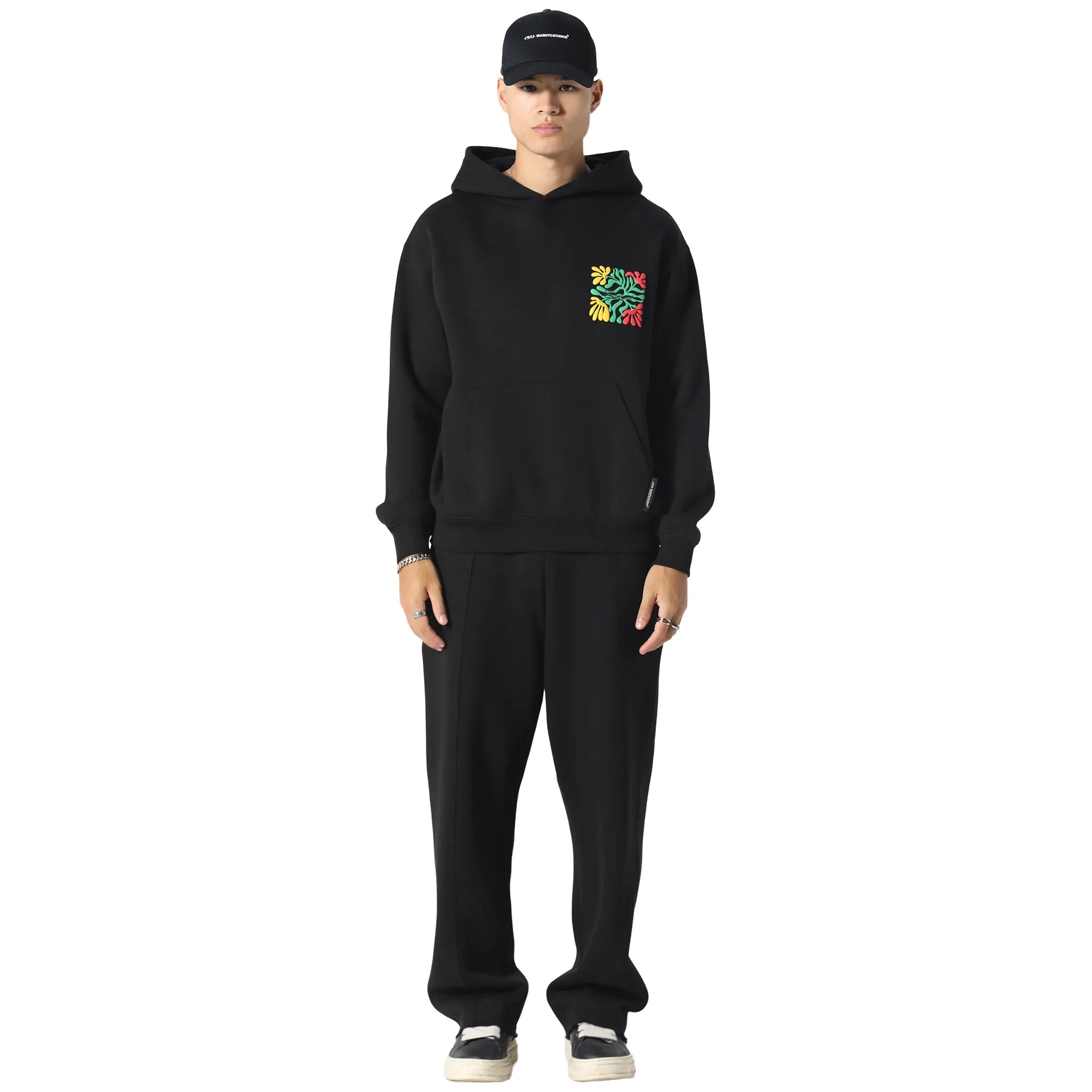 Front View of Irasuto Studios Zen Forest Black Hoodie 5060615214204