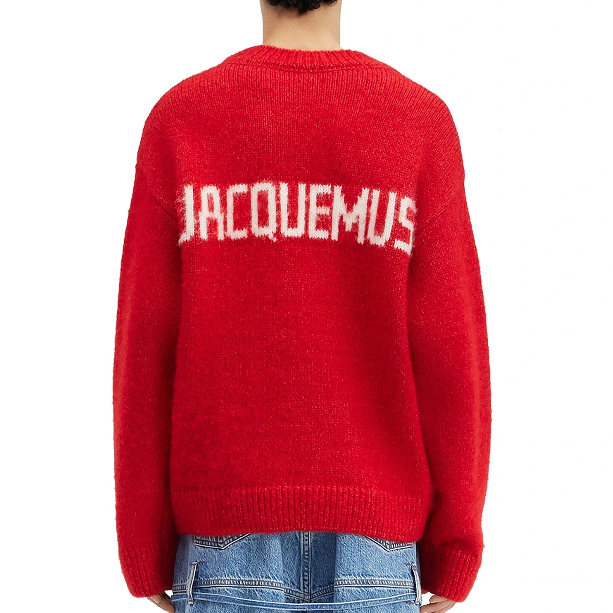 Model back view of Jacquemus La Maille Pavane Red Knit 236KN284-2329-470