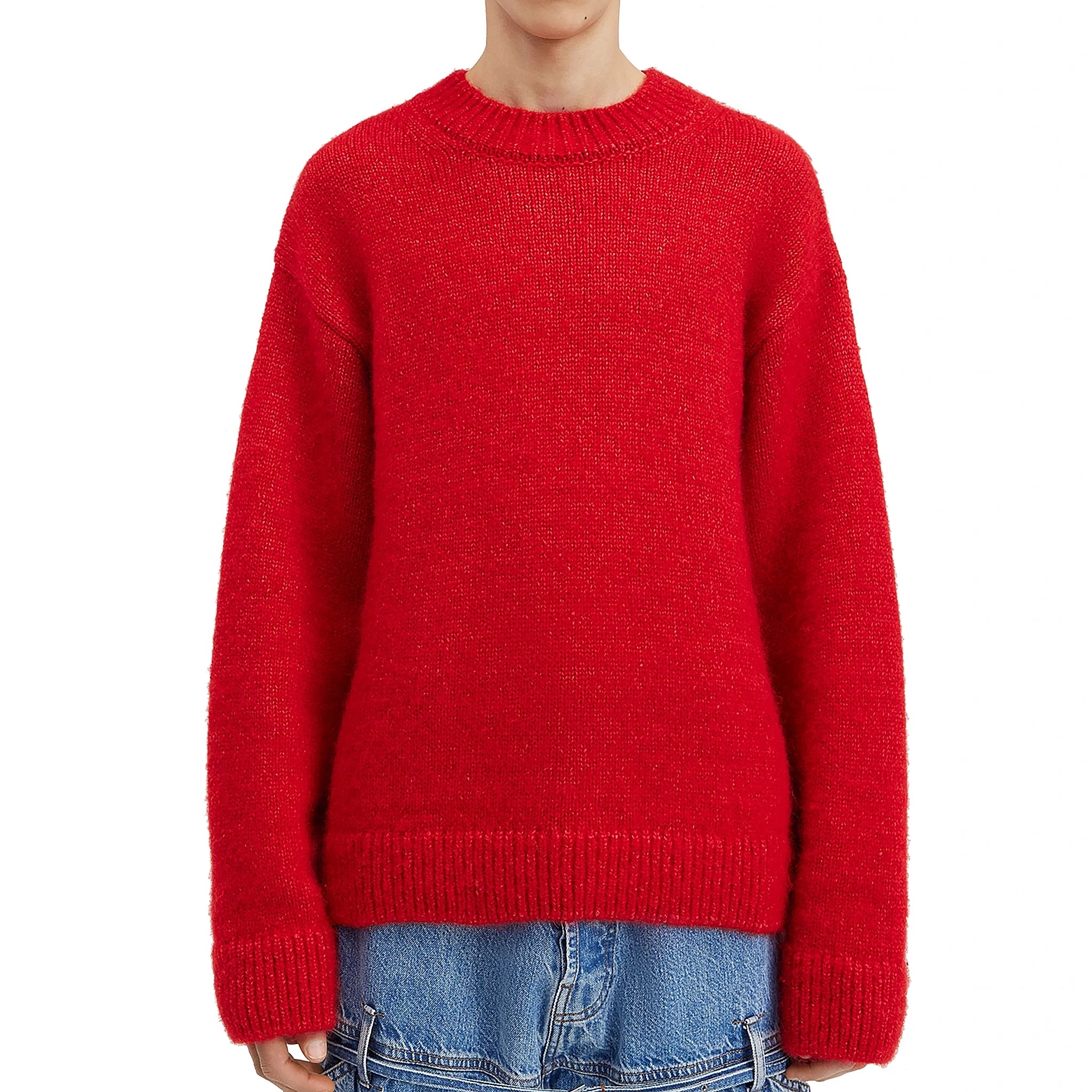 Model front view of Jacquemus La Maille Pavane Red Knit 236KN284-2329-470