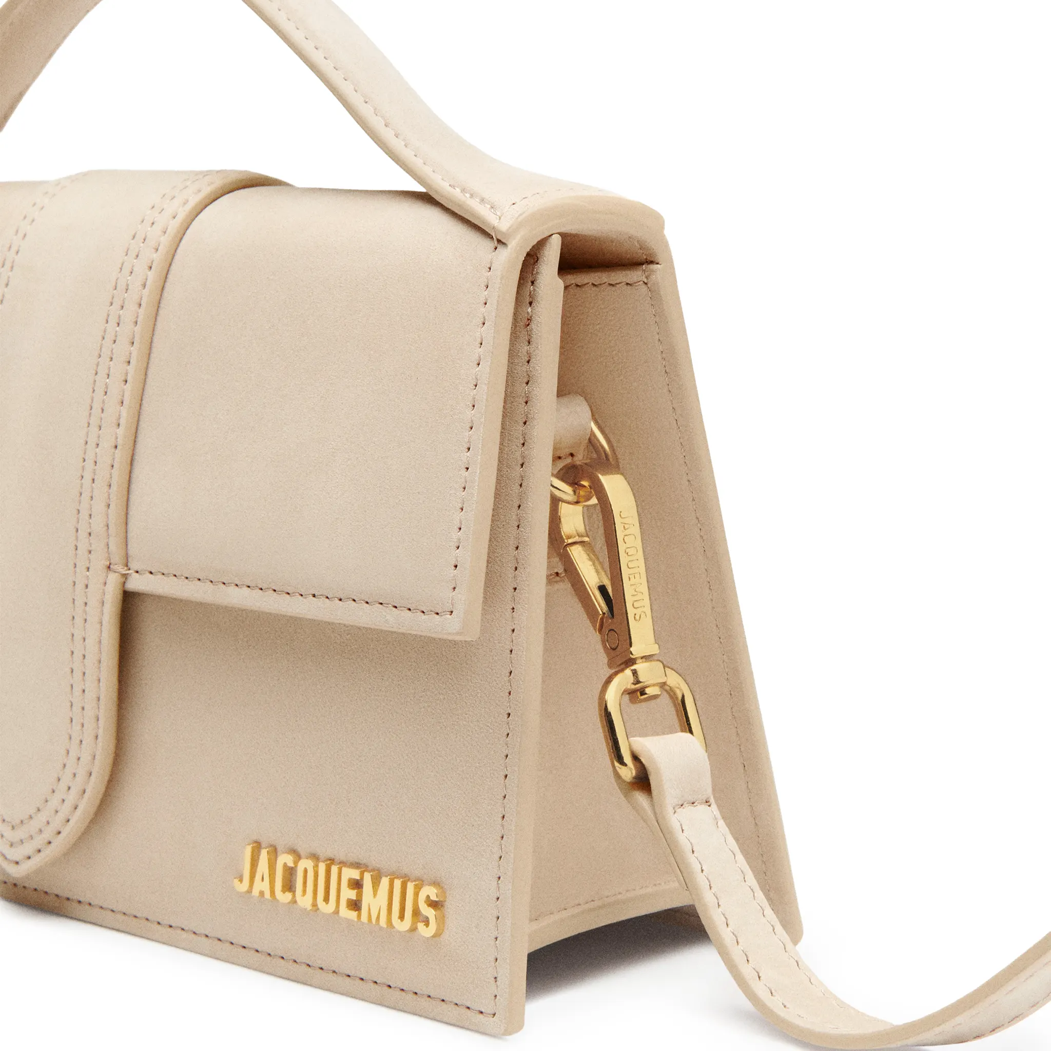 Side View of Jacquemus Large Bambino Dark Beige Crossbody Bag BAW00007AC08C01180