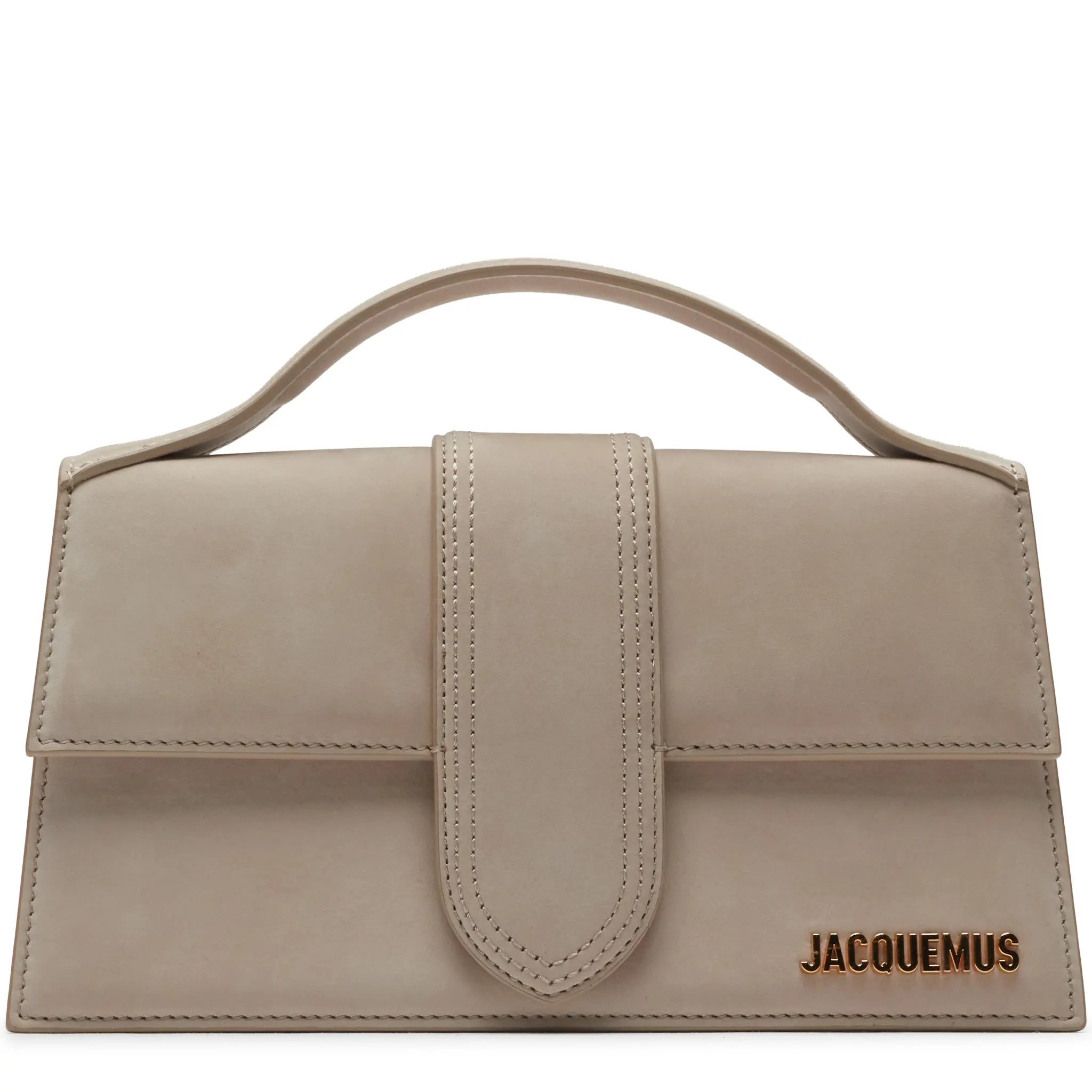 Front View of Jacquemus Large Bambino Dark Beige Suede Crossbody Bag (Minor Suede Damaged) BAW00007AC08C01180