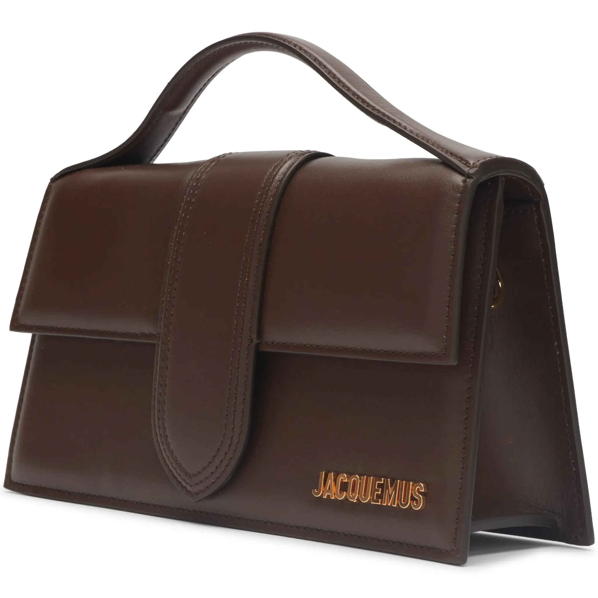 Front Side View of Jacquemus Large Bambino Dark Brown Crossbody Bag (Minor Dented)