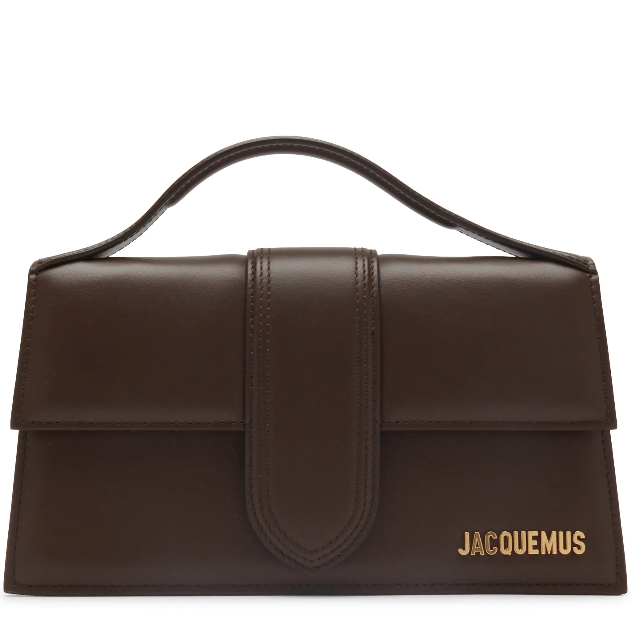 Front View of Jacquemus Large Bambino Dark Brown Crossbody Bag (Minor Dented)